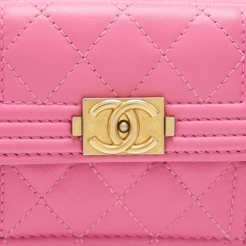 Chanel Boy Small Wallet Pink Brushed Lambskin