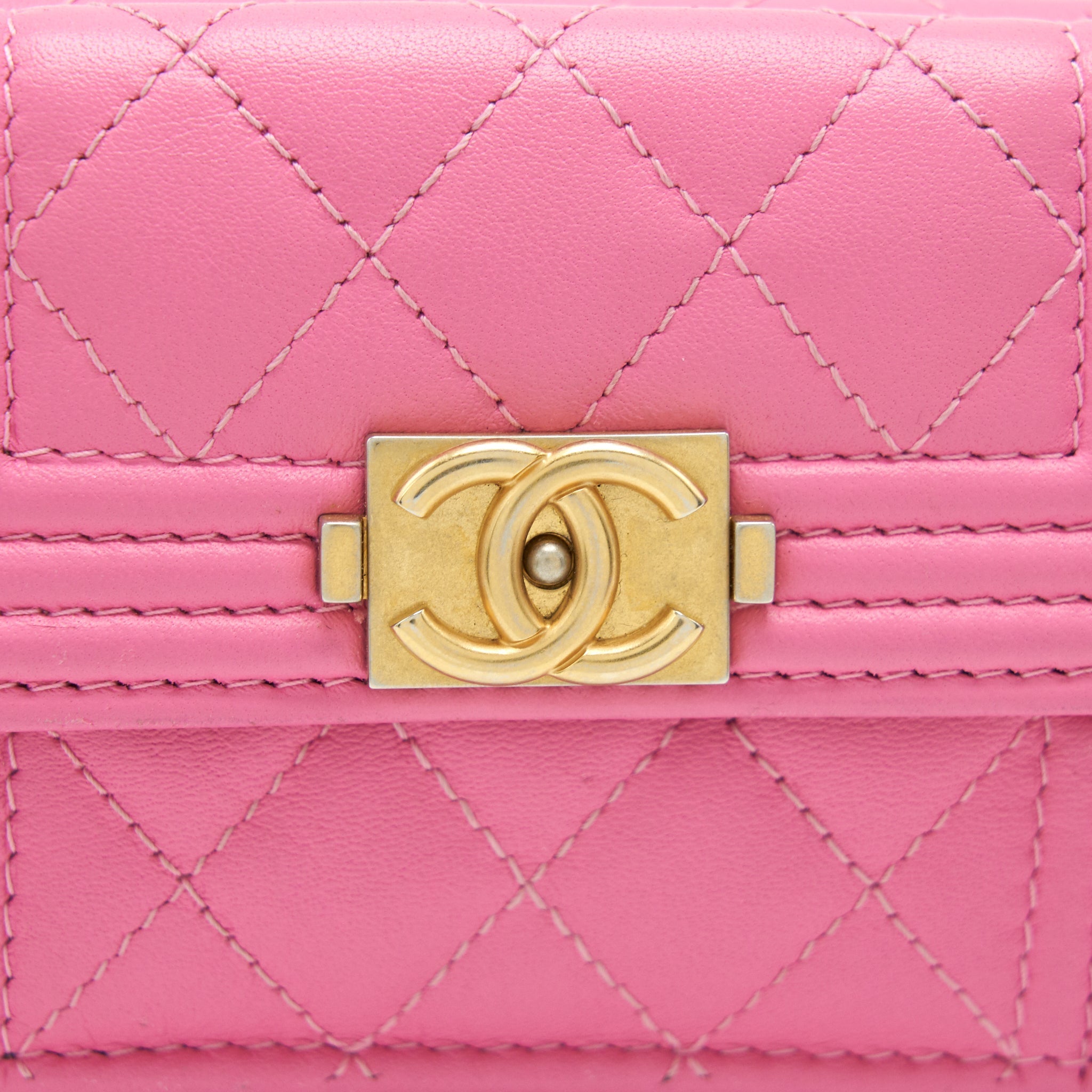 Chanel Boy Small Wallet Pink Brushed Lambskin