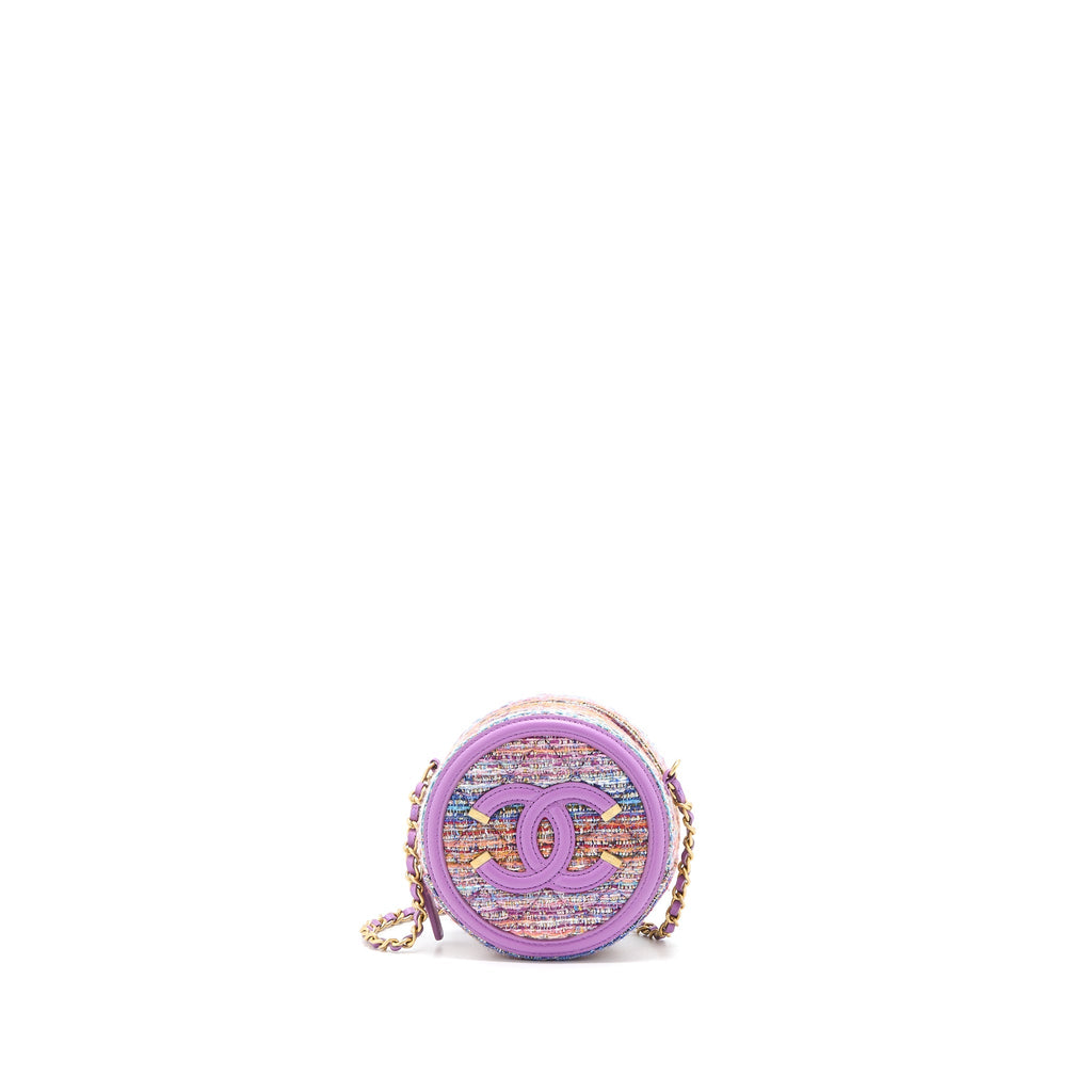 Chanel Round Clutch with Chain Lambskin/Tweed Multicolour
