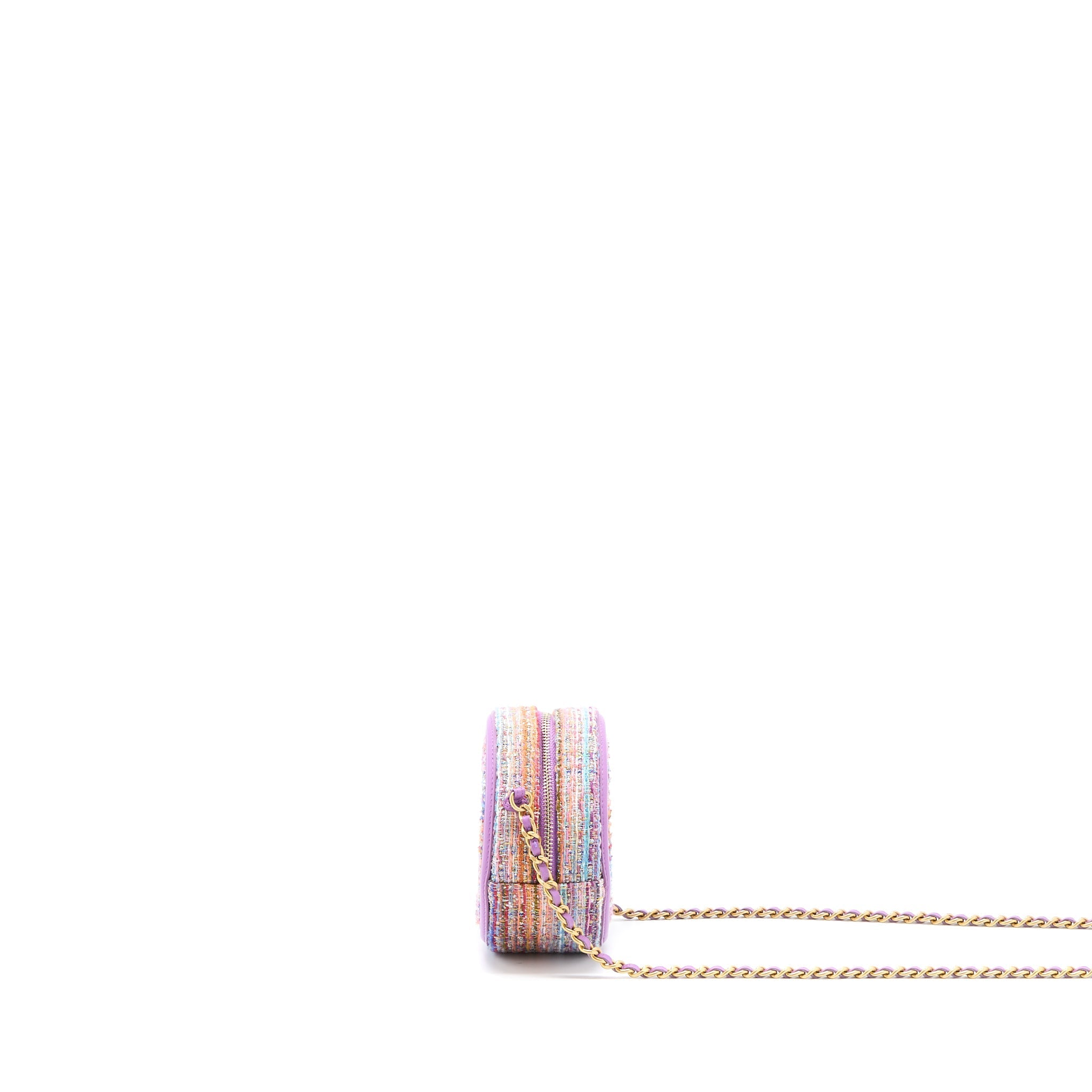 Chanel Round Clutch with Chain Lambskin/Tweed Multicolour