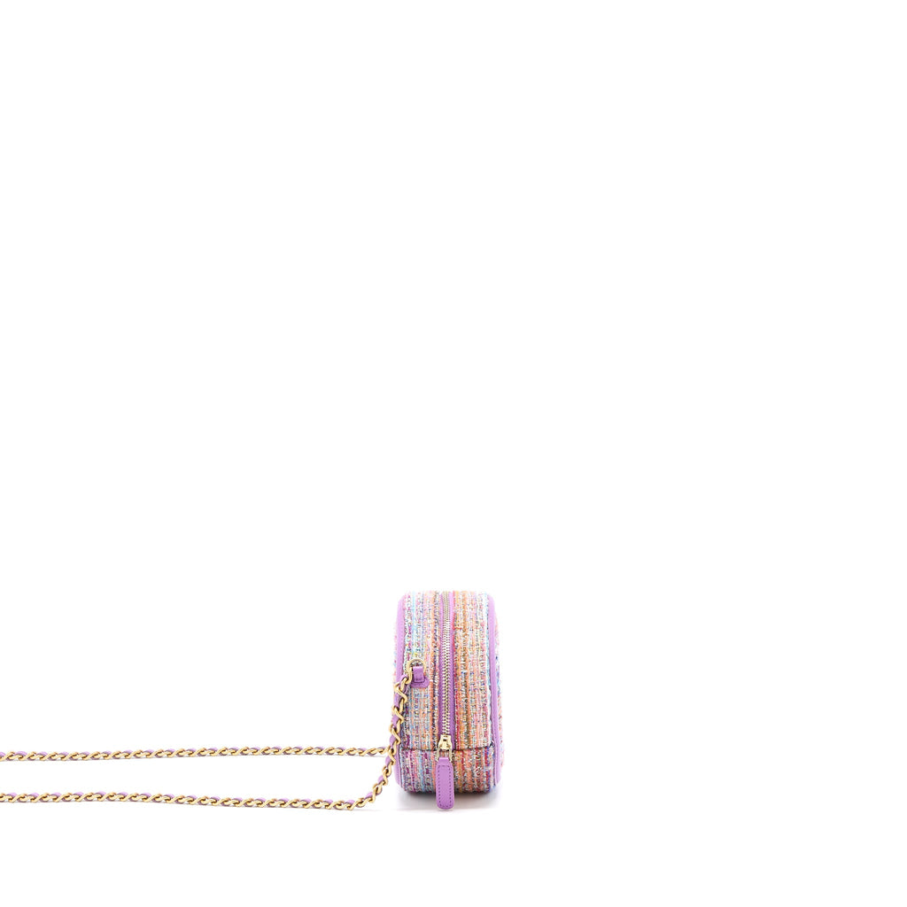 Chanel Round Clutch with Chain Lambskin/Tweed Multicolour