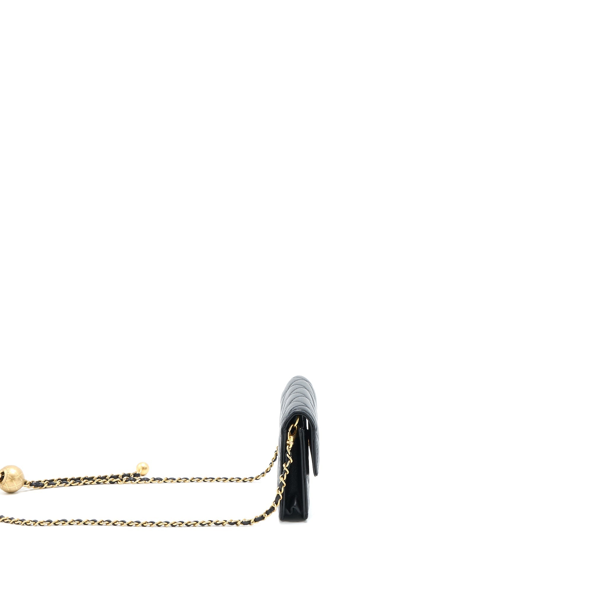 Chanel Pearl Crush Mini Flap Belt Bag with Chain Lambskin Black Brushed