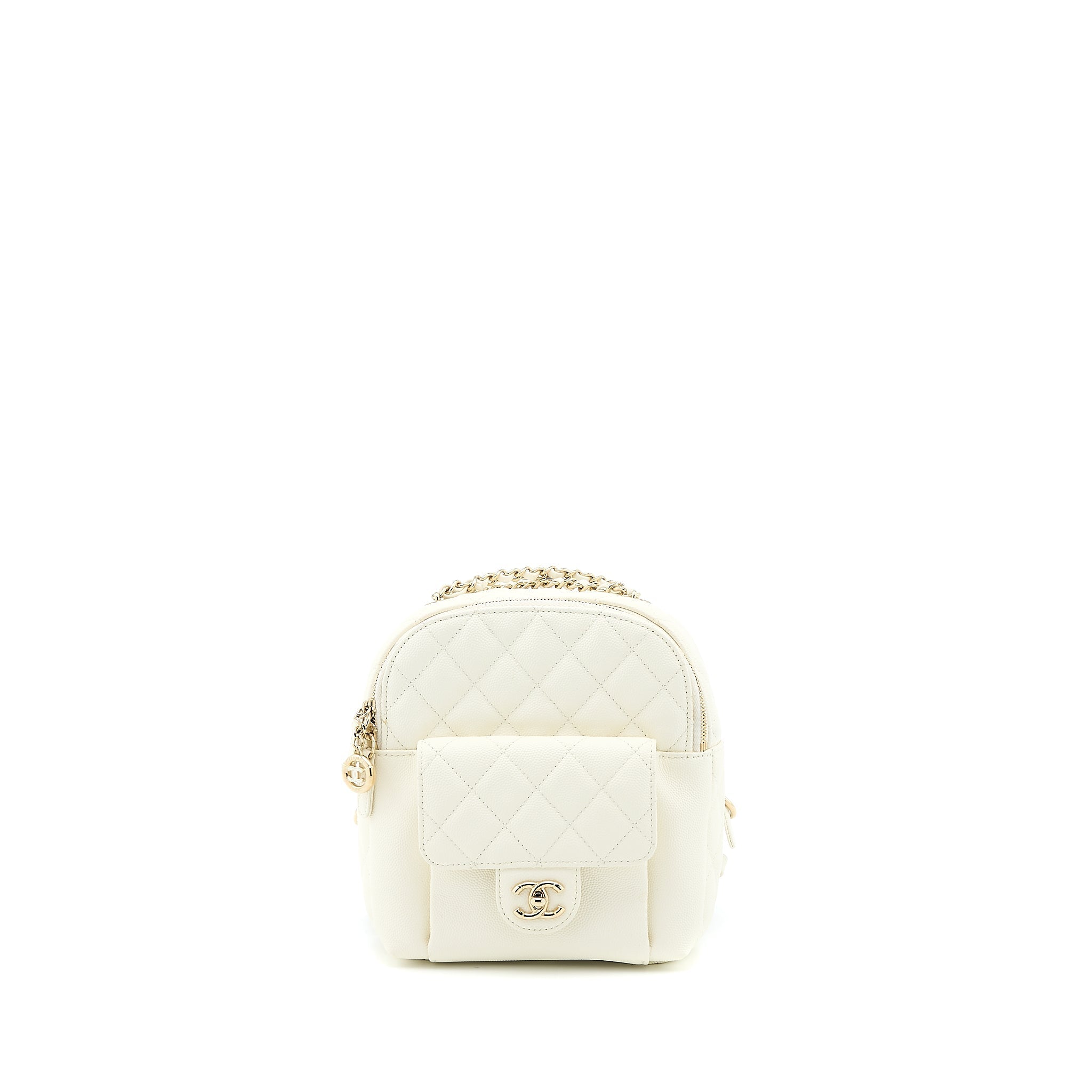 Chanel Quilted Mini CC Day Backpack Caviar White L
