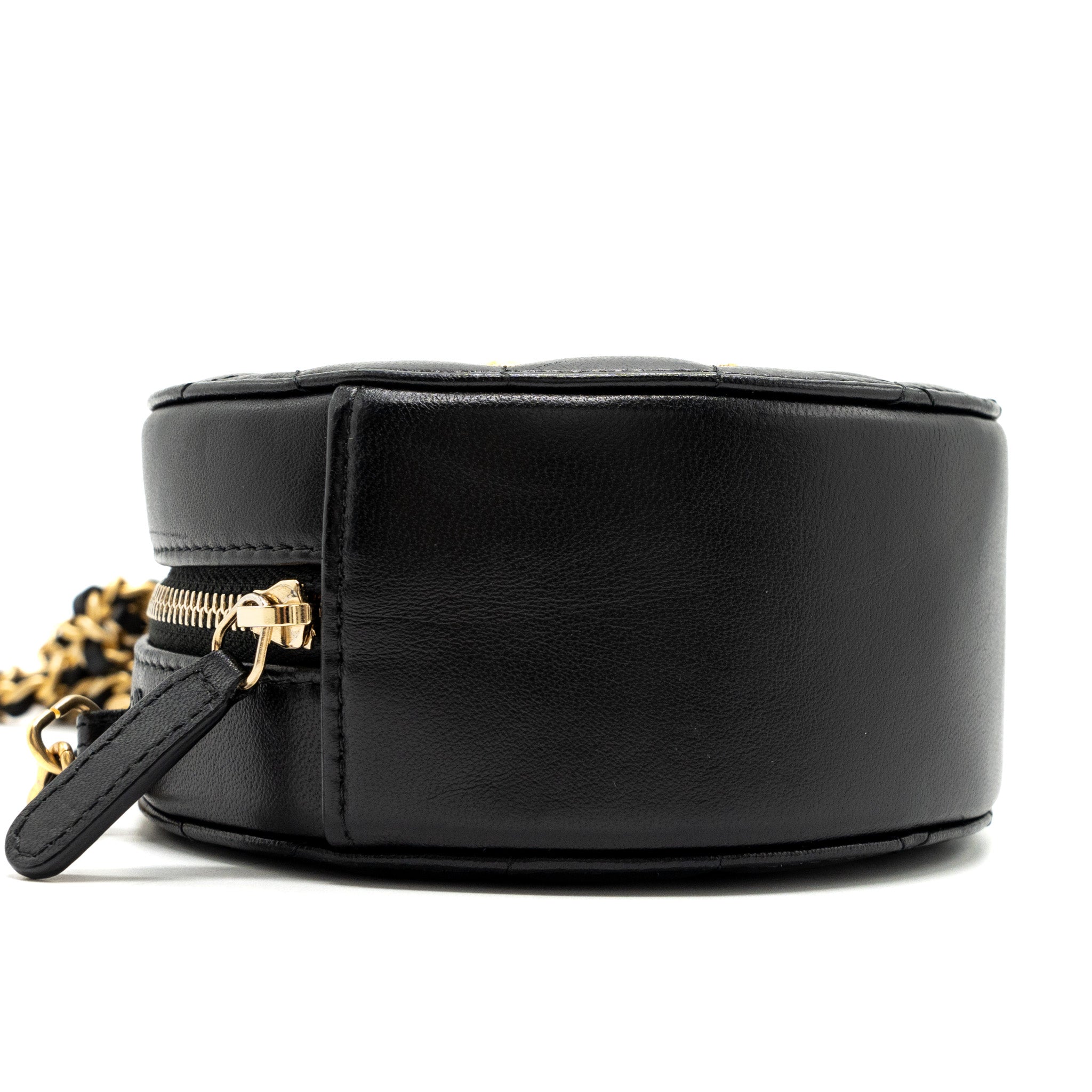 Chanel Limited Edition Charm Round Clutch With Chain Lambskin Black