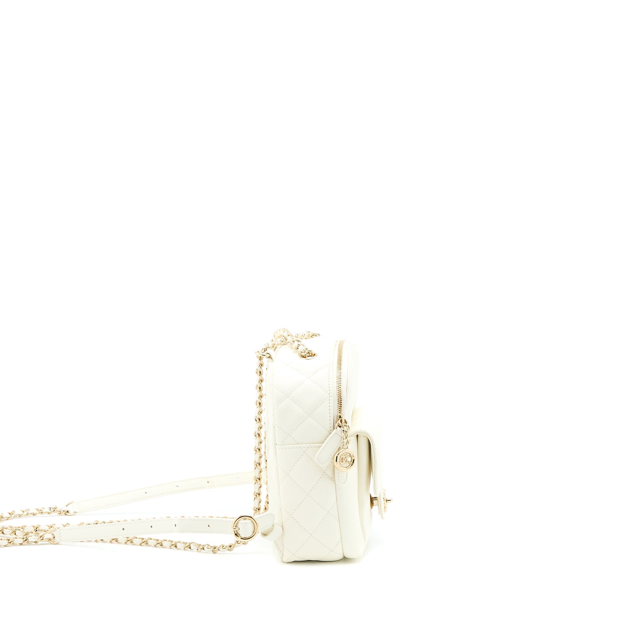 Chanel Quilted Mini CC Day Backpack Caviar White L