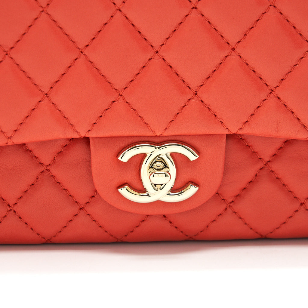 CHANEL CLASSIC MEDIUM DOUBLE FLAP LAMBSKIN IN CORAL L