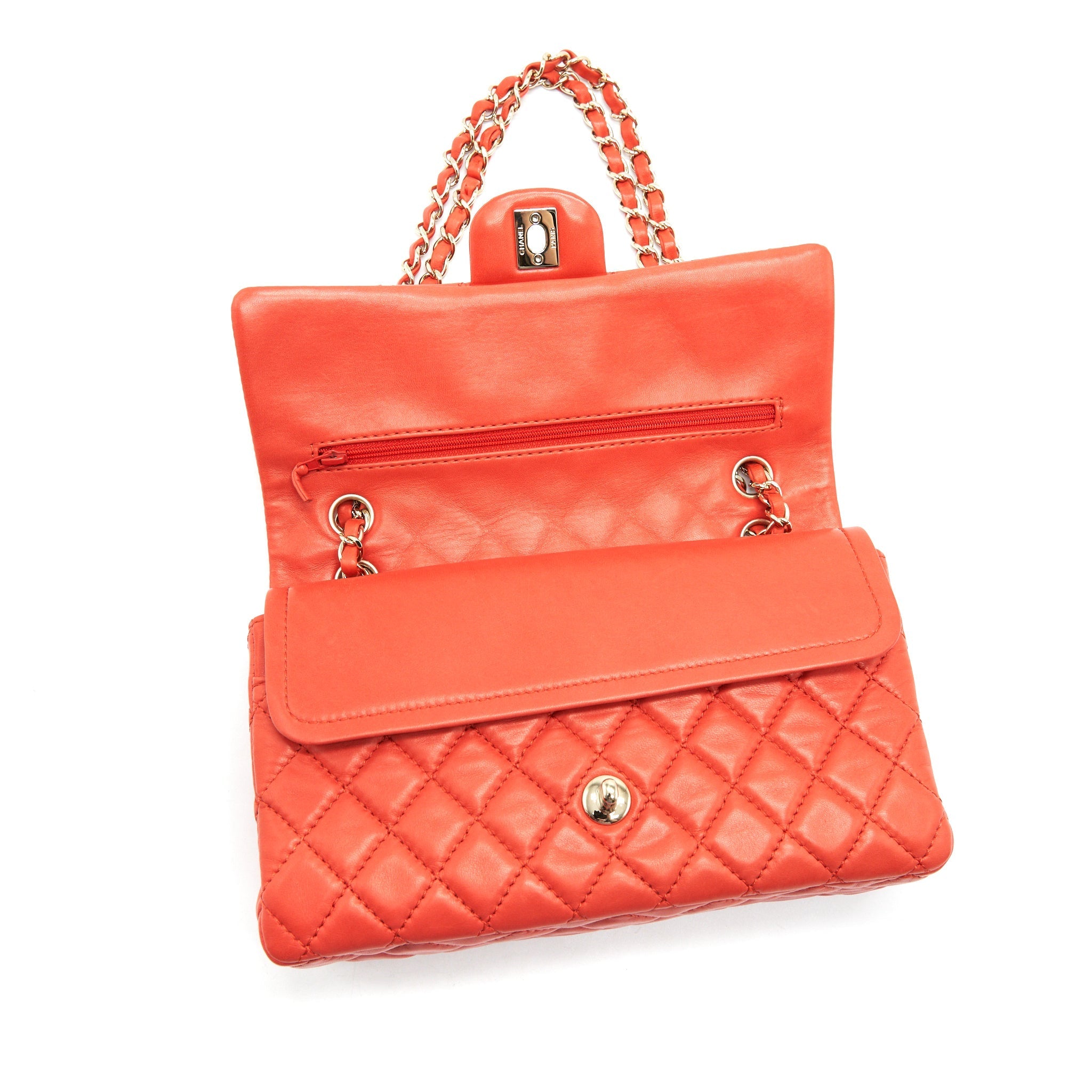 CHANEL CLASSIC MEDIUM DOUBLE FLAP LAMBSKIN IN CORAL L