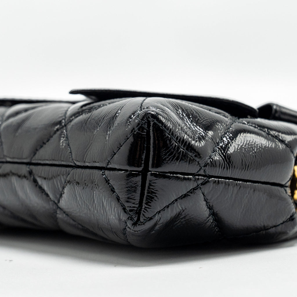Chanel 24A Bowknot Clutch With Chain patent Crumpled Lambskin/Shiny Lambskin Black  (microchip)