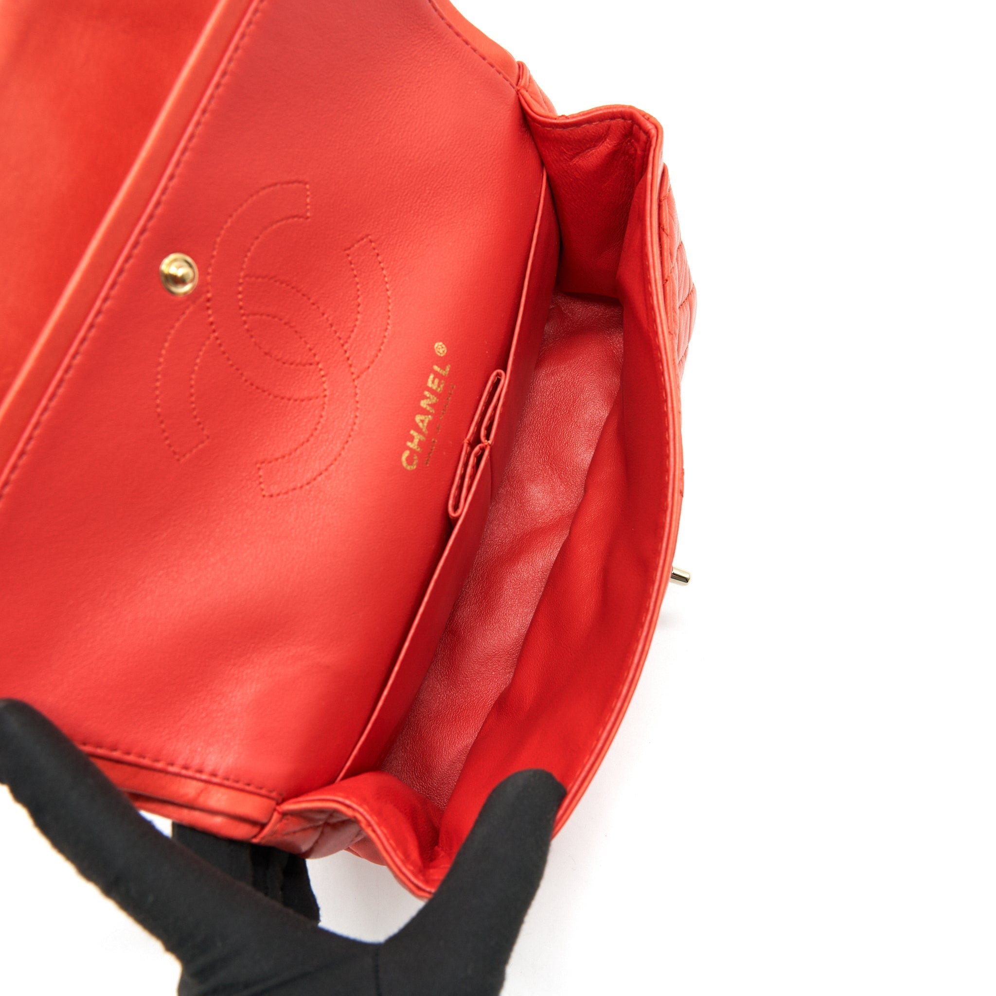 CHANEL CLASSIC MEDIUM DOUBLE FLAP LAMBSKIN IN CORAL L
