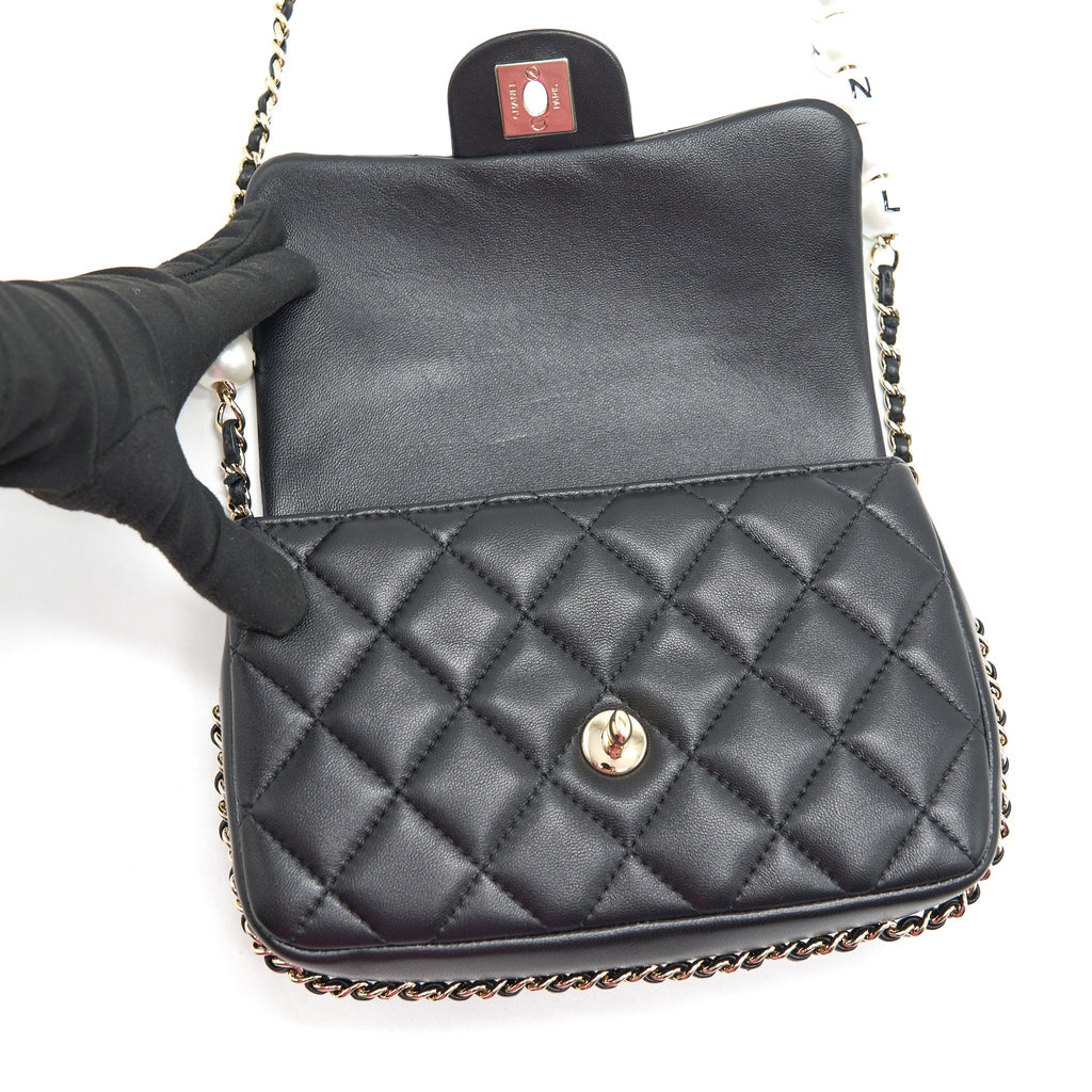 Chanel Logo Pearl Chain Mini Flap Bag