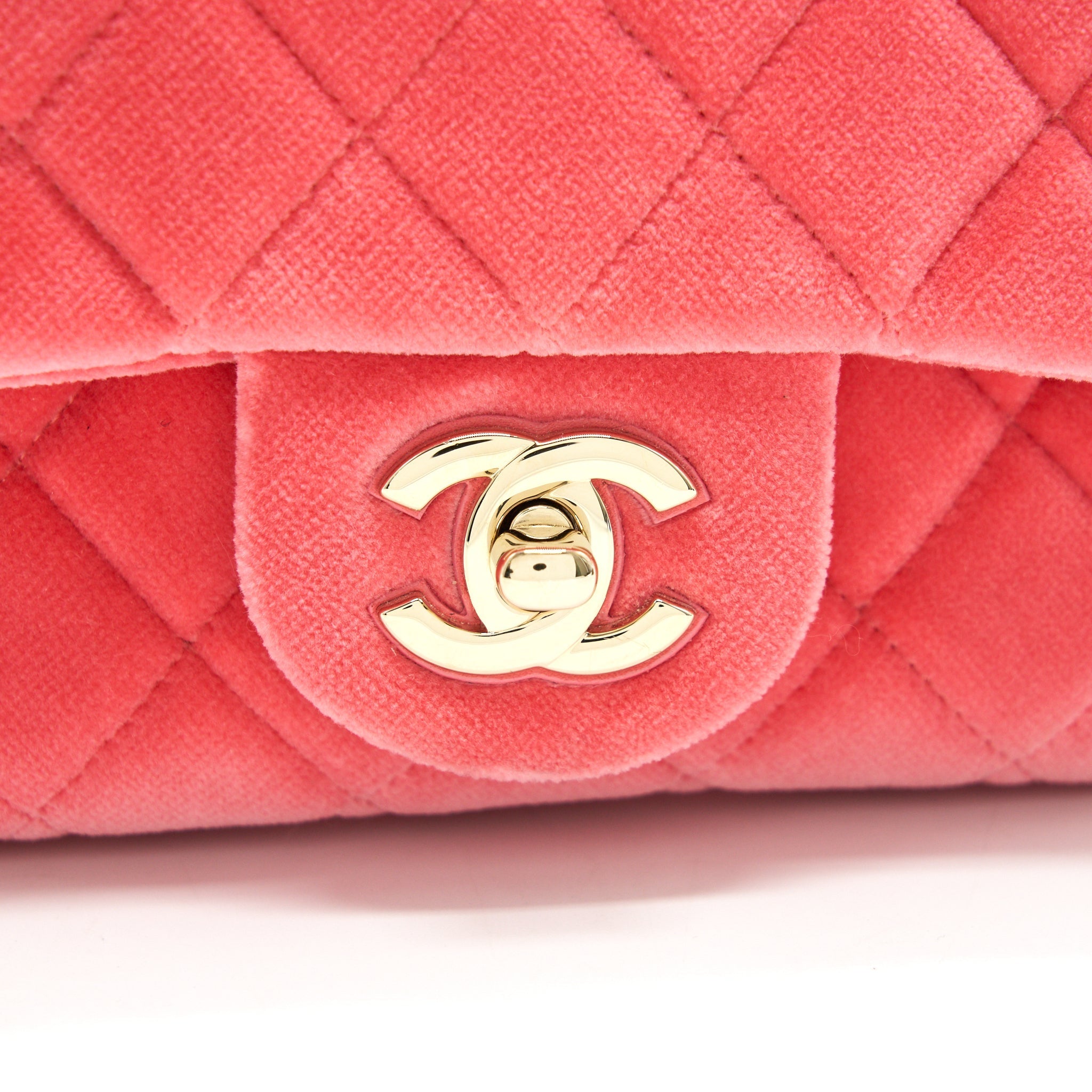 CHANEL Velvet Quilted Mini Square Pearl Crush Flap Bag Pink