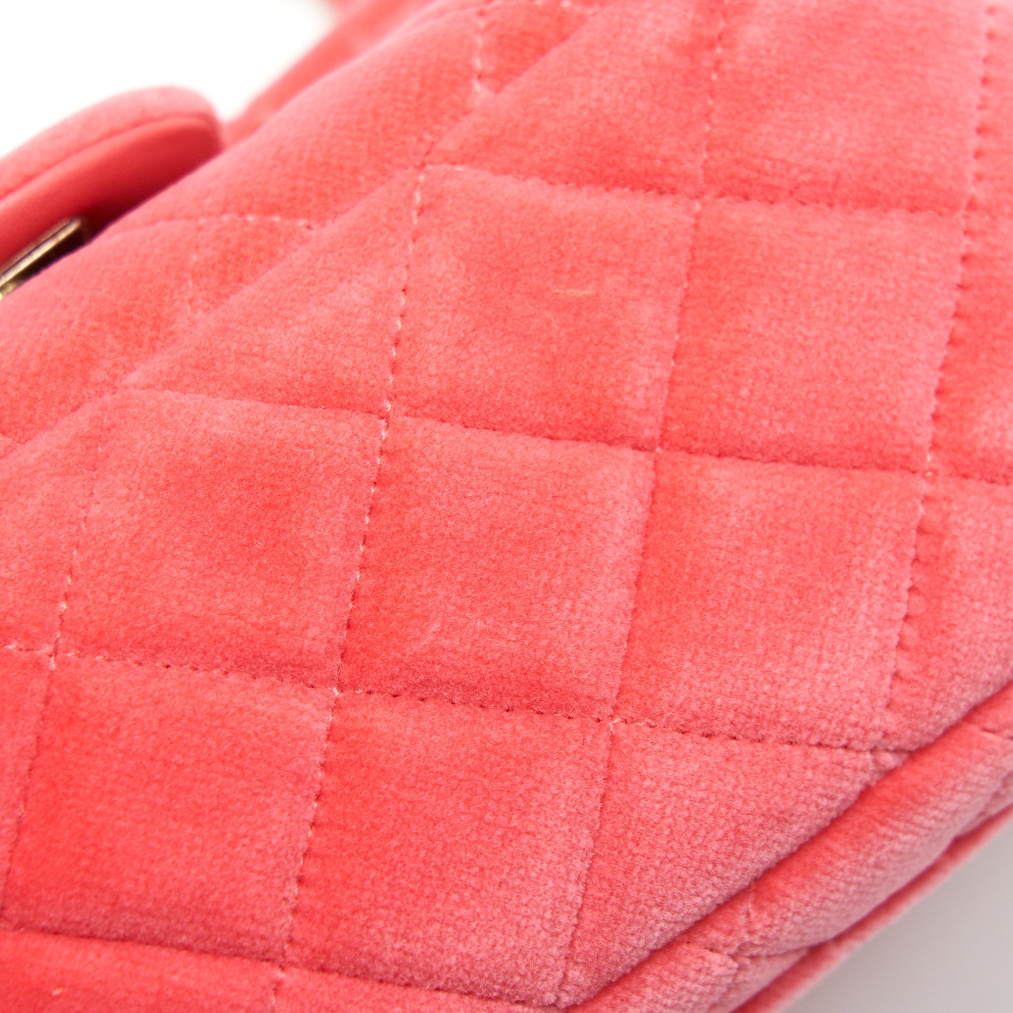 CHANEL Velvet Quilted Mini Square Pearl Crush Flap Bag Pink
