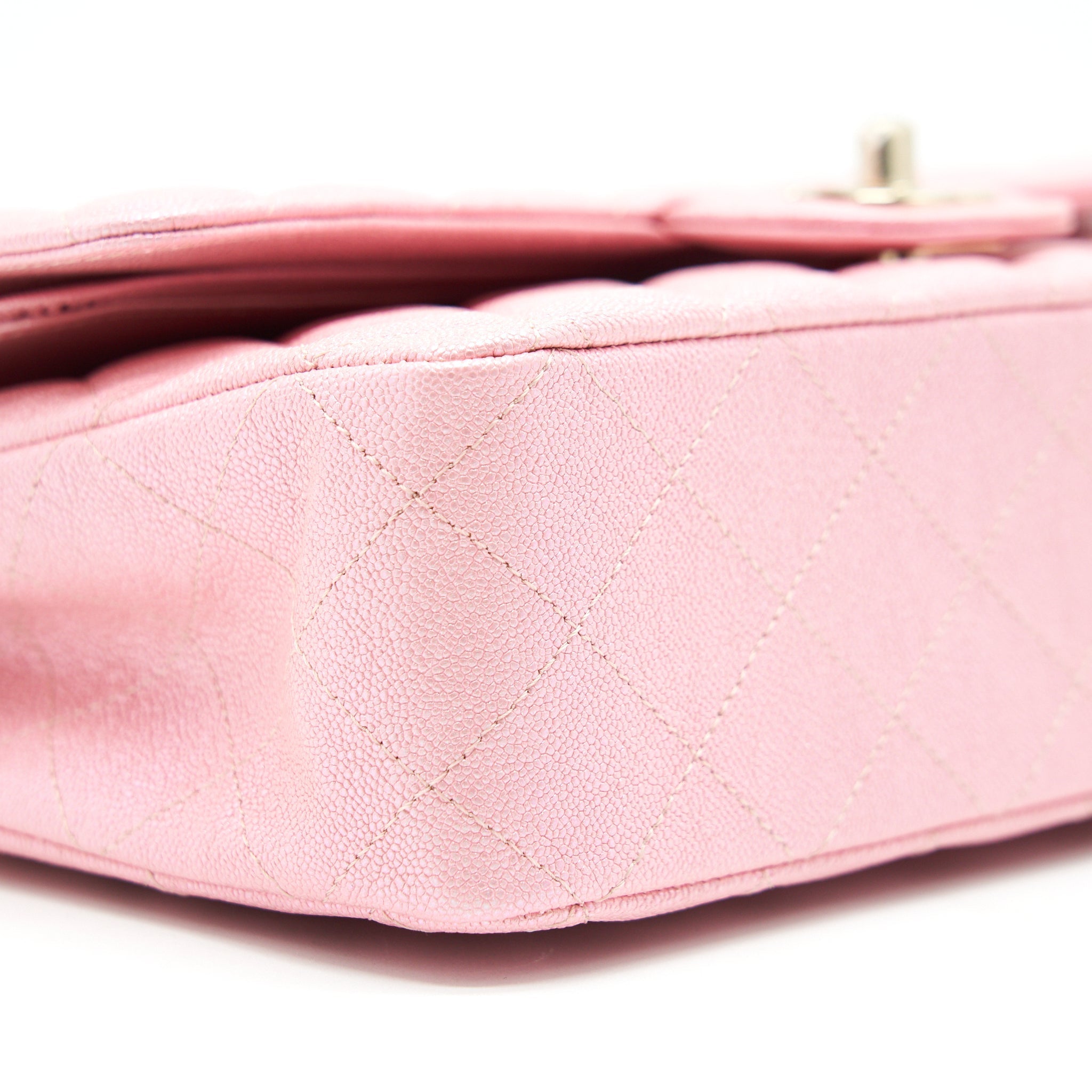 Chanel Iridescent Pearly Pink Medium Classic Double Flap Bag Caviar with L