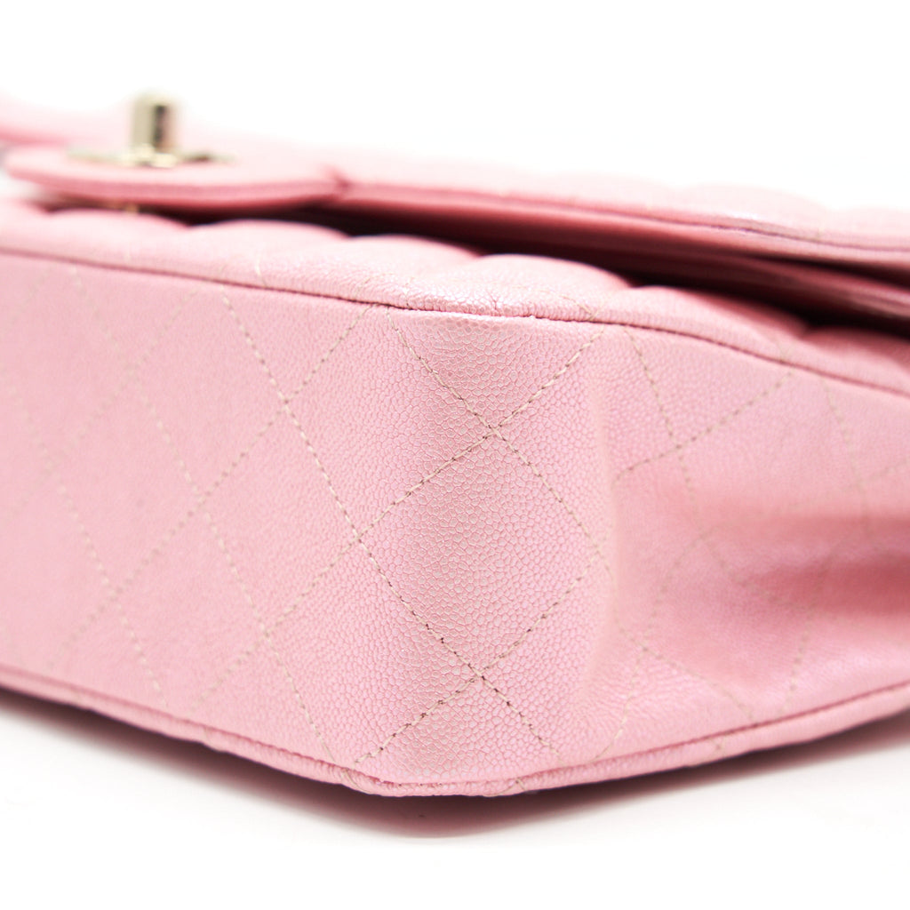 Chanel Iridescent Pearly Pink Medium Classic Double Flap Bag Caviar with L