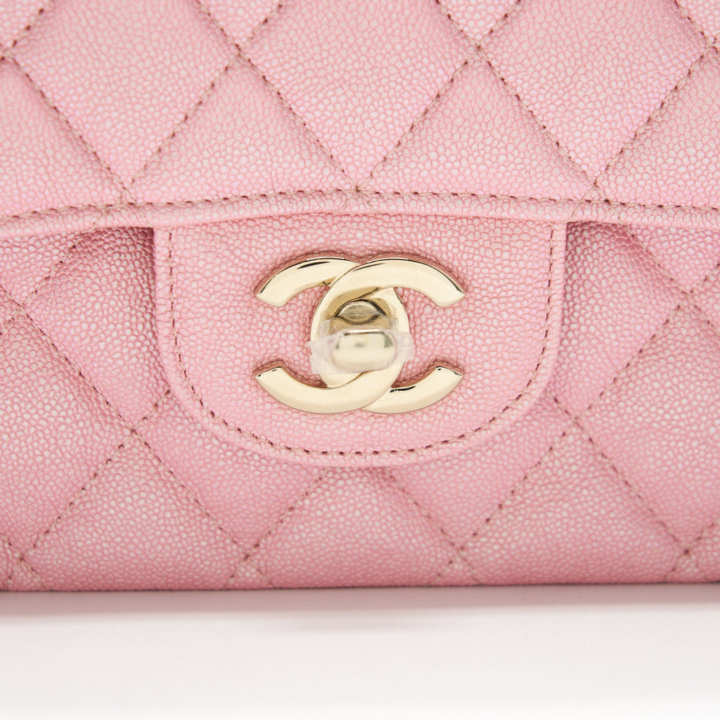 Chanel Iridescent Pearly Pink Medium Classic Double Flap Bag Caviar with L