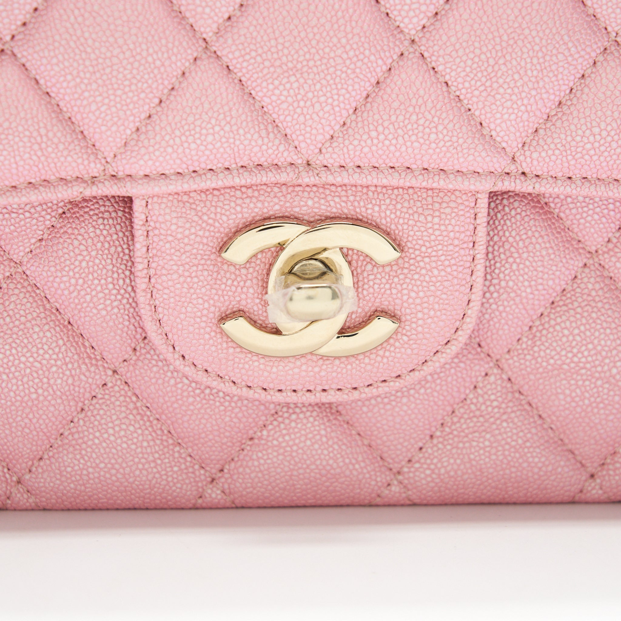 Chanel Iridescent Pearly Pink Medium Classic Double Flap Bag Caviar with L