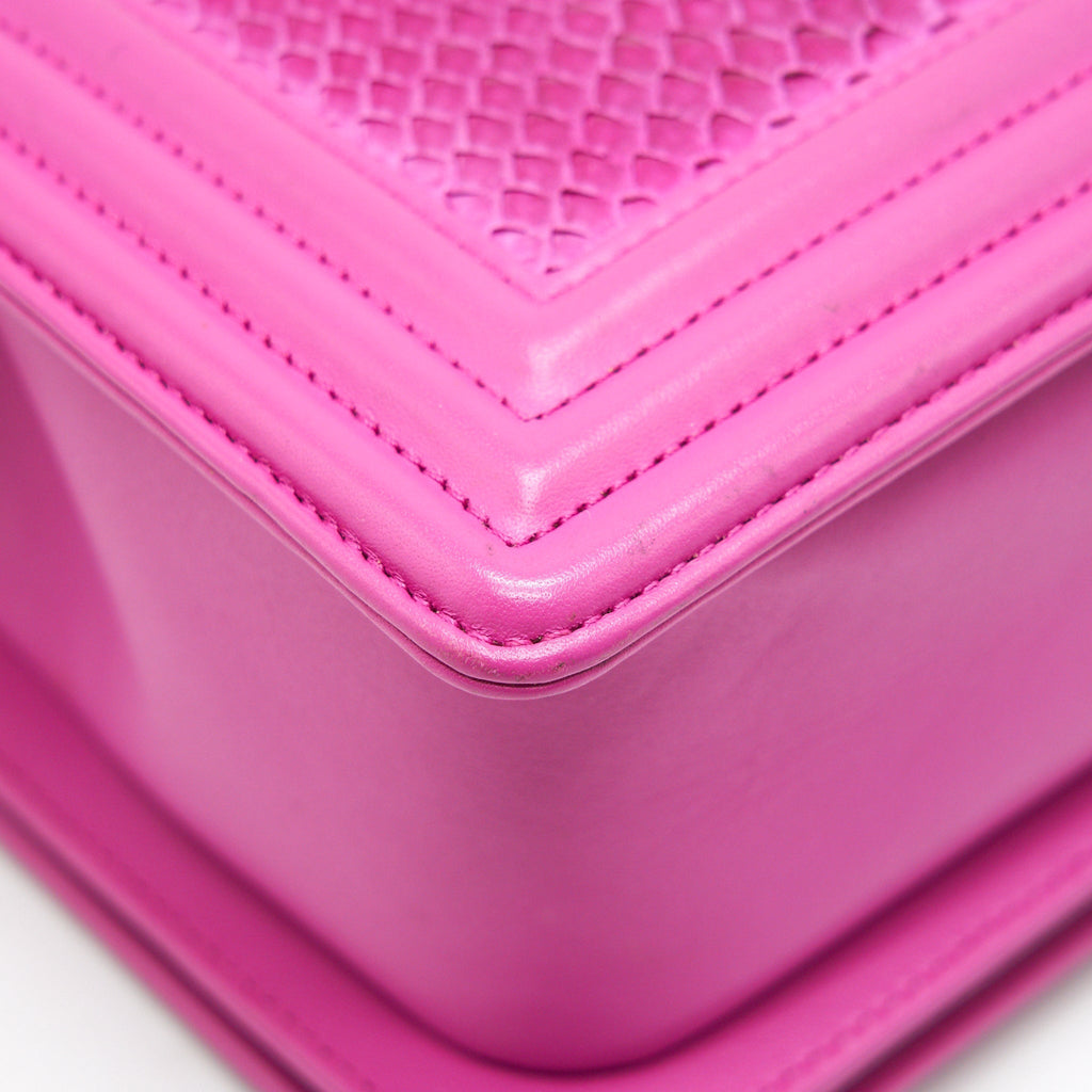 Chanel Medium Le Boy Flap Bag in Python Leather Pink with Brushed