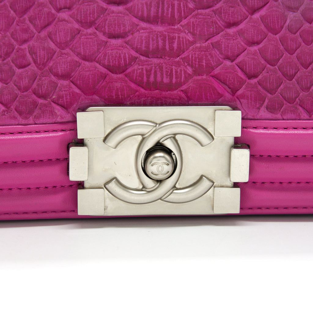 Chanel Medium Le Boy Flap Bag in Python Leather Pink with Brushed