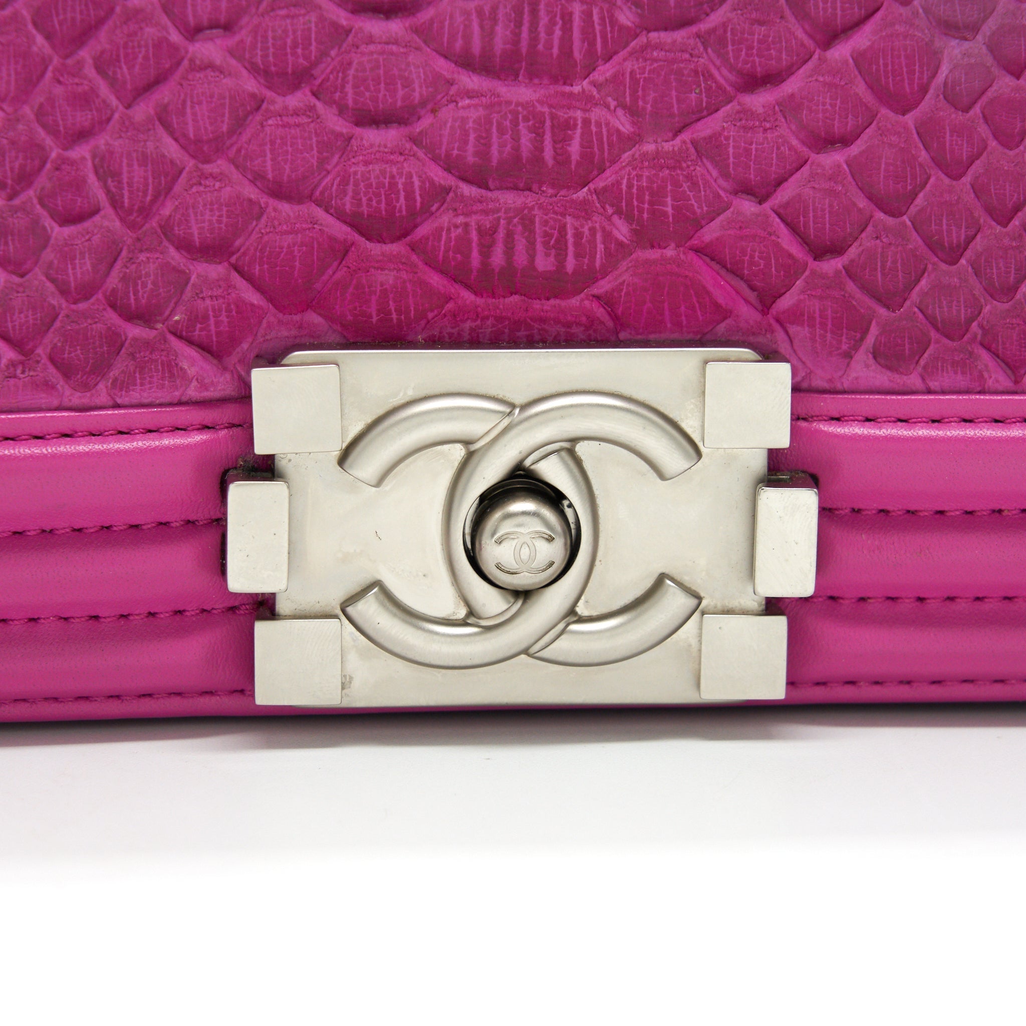 Chanel Medium Le Boy Flap Bag in Python Leather Pink with Brushed