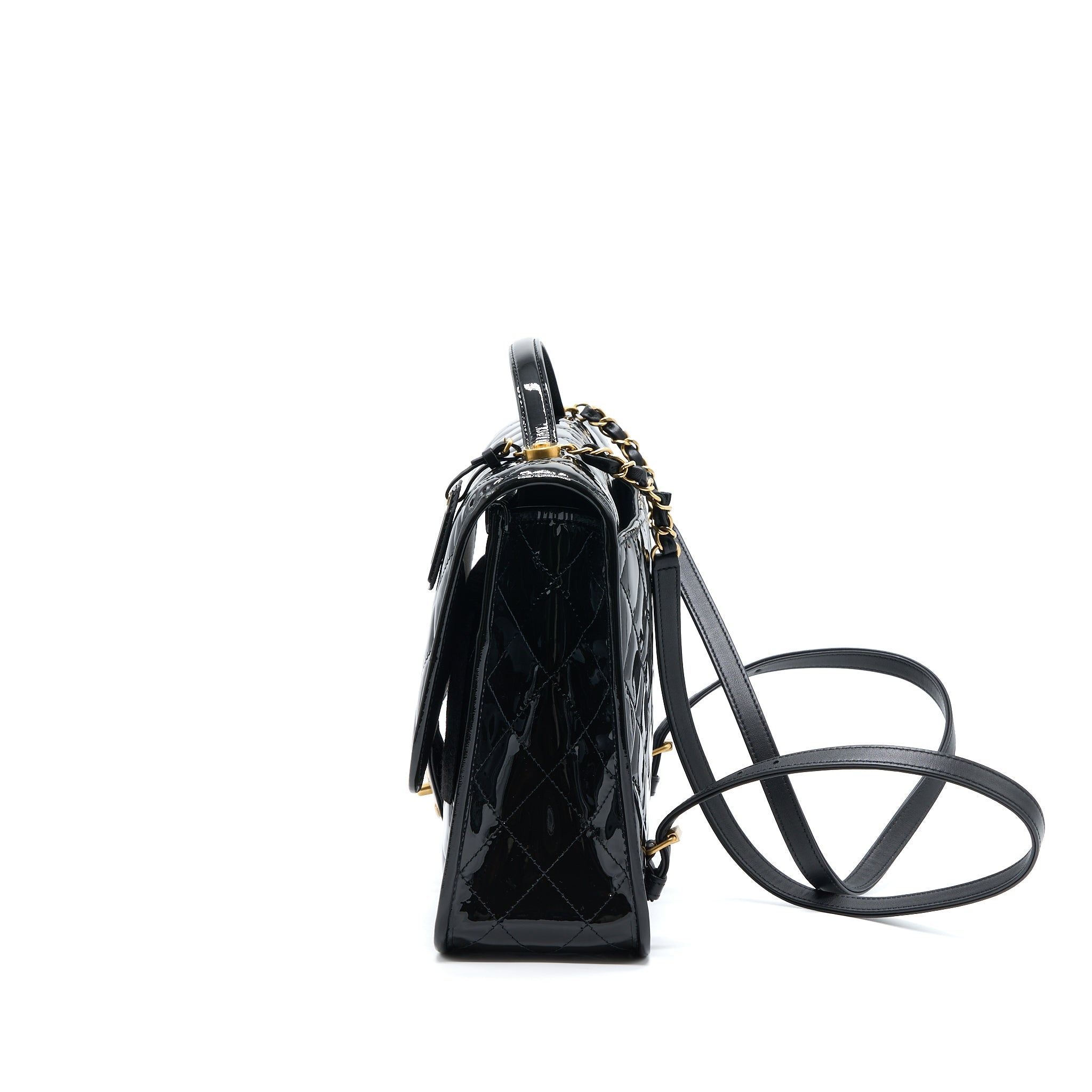 Chanel 22K Large Backpack Patent Black Brushed  (Microchip)
