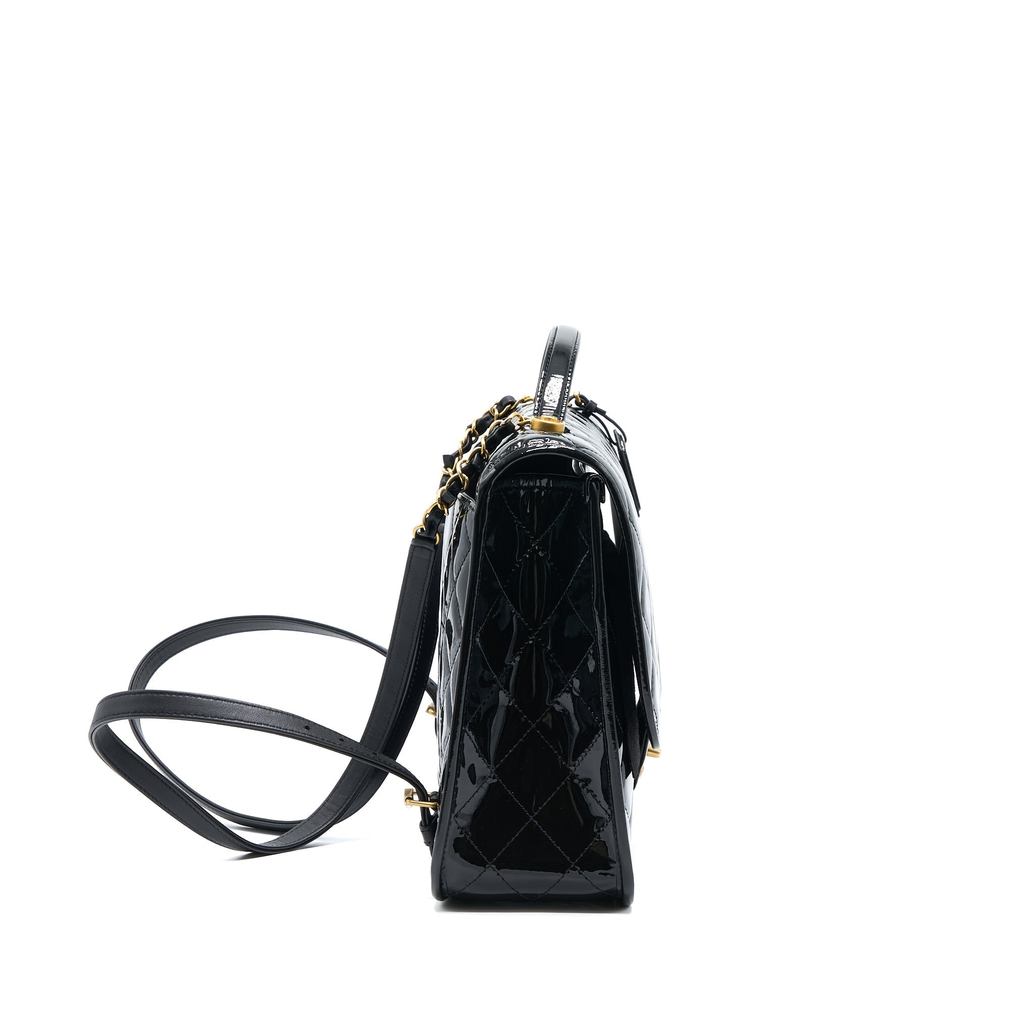 Chanel 22K Large Backpack Patent Black Brushed  (Microchip)