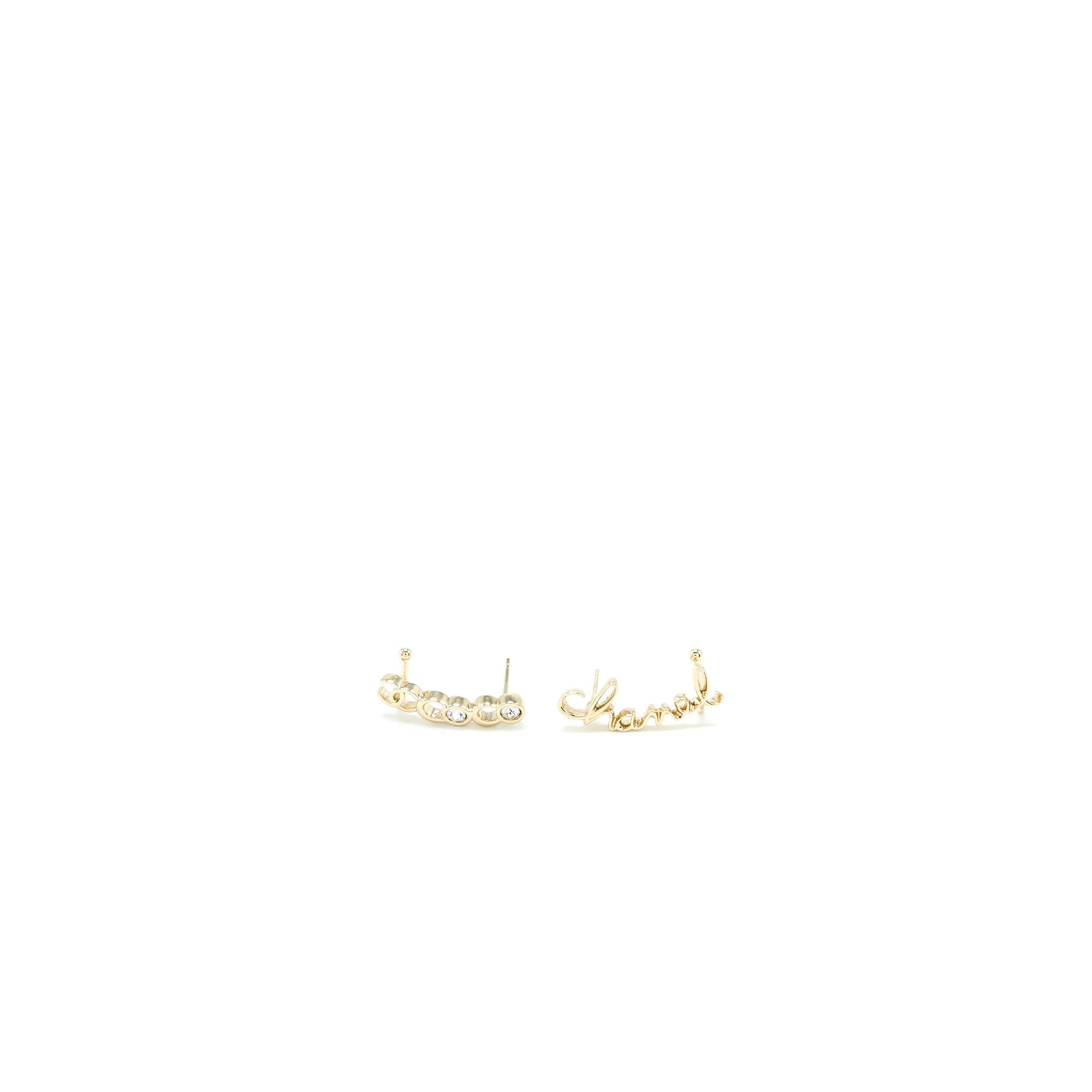 Chanel Coco/Chanel Letter Earrings Crystal Light Gold Tone