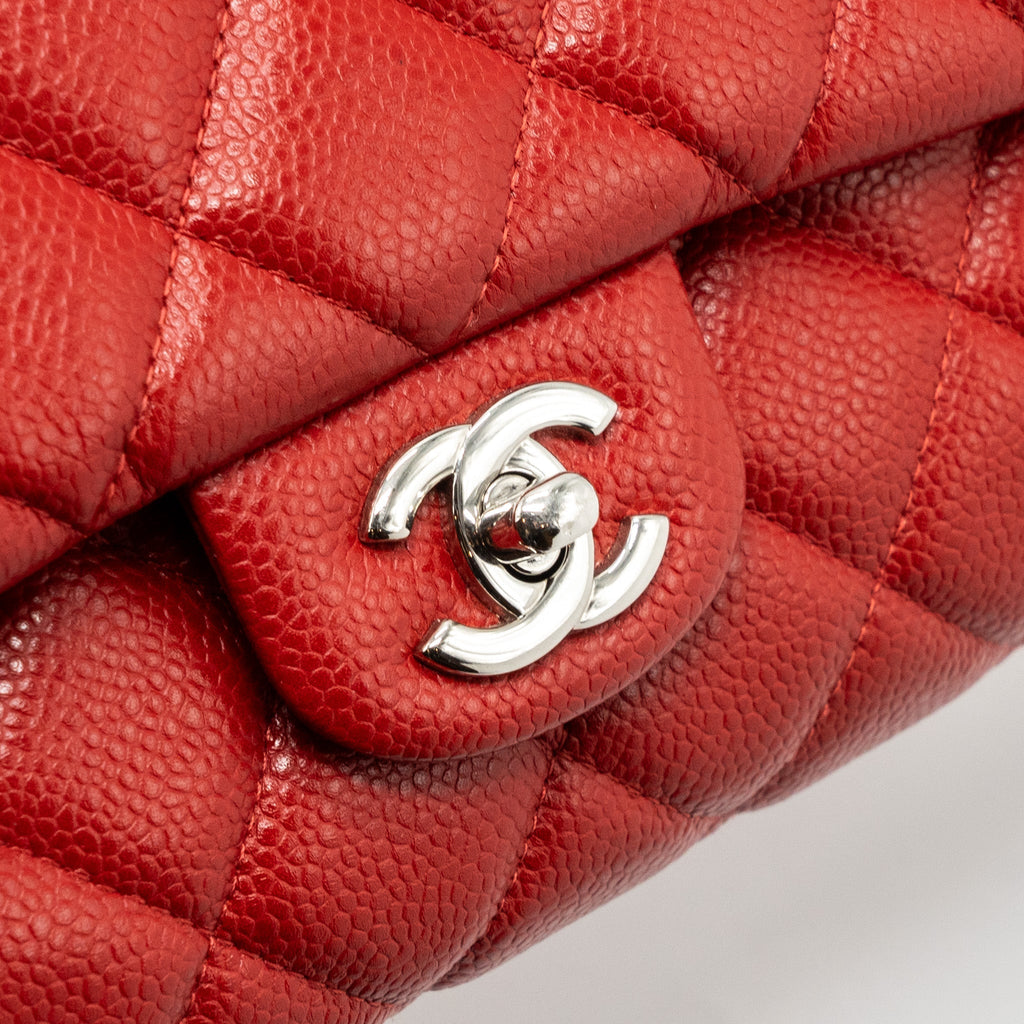 Chanel Timeless Flap Clutch With Chain Caviar Red