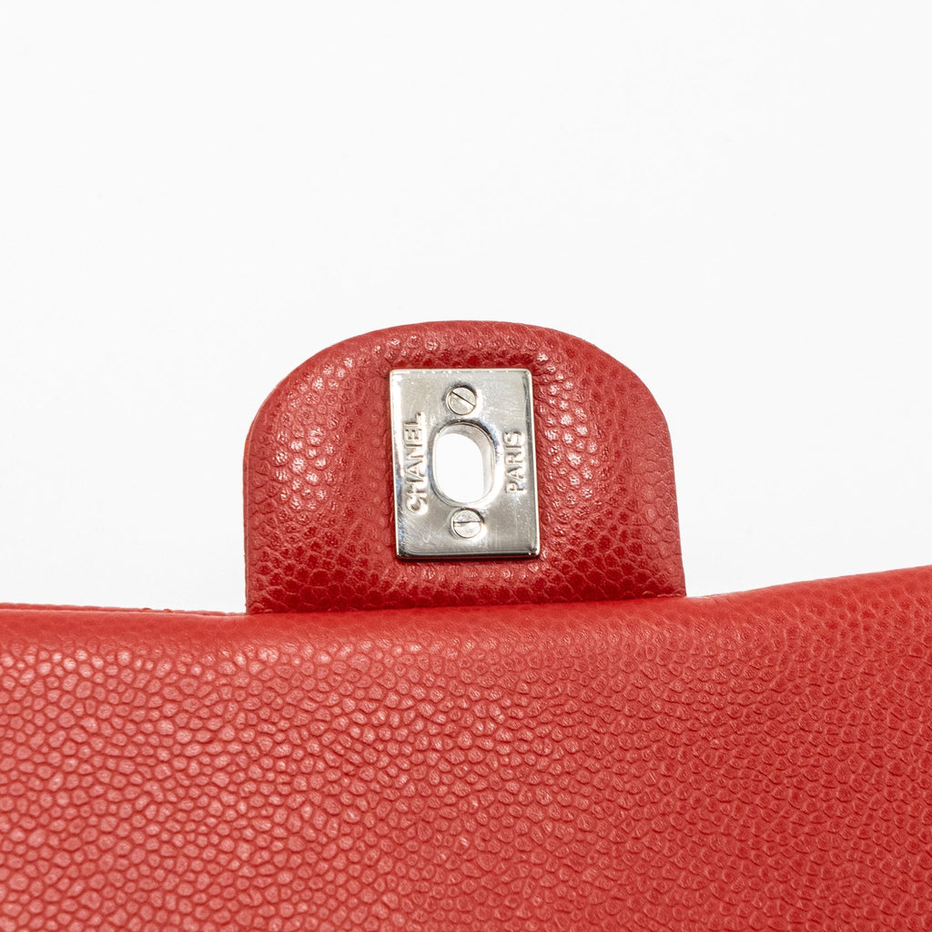 Chanel Timeless Flap Clutch With Chain Caviar Red