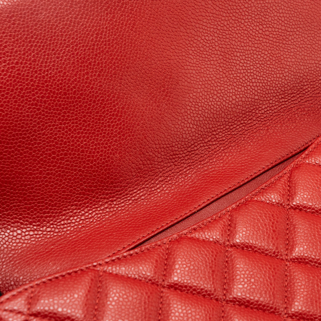 Chanel Timeless Flap Clutch With Chain Caviar Red