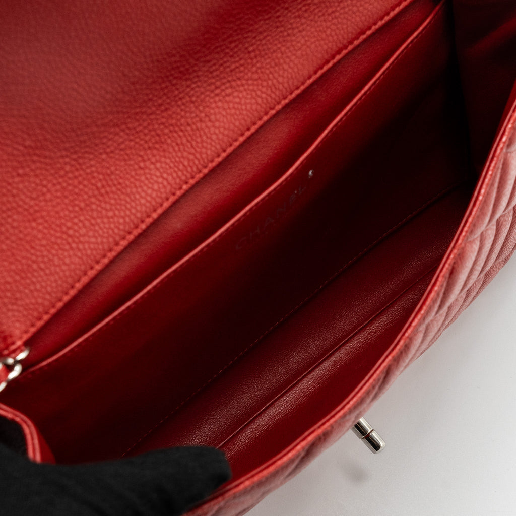 Chanel Timeless Flap Clutch With Chain Caviar Red
