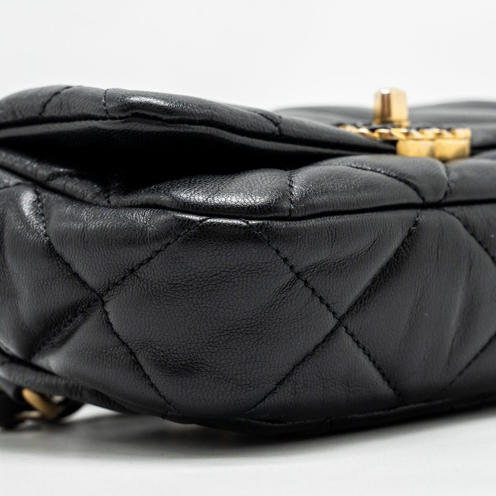 Chanel 19 Quilted Waist Belt Bag Shiny Goatskin Black