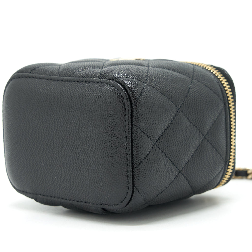 Chanel Small Vanity Clutch With Chain CC Pearl Caviar Black L