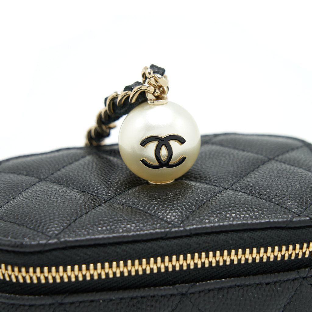 Chanel Small Vanity Clutch With Chain CC Pearl Caviar Black L