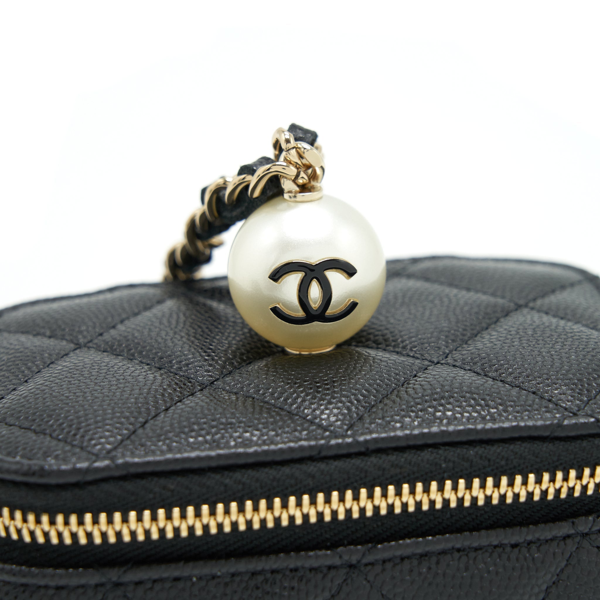 Chanel Small Vanity Clutch With Chain CC Pearl Caviar Black L