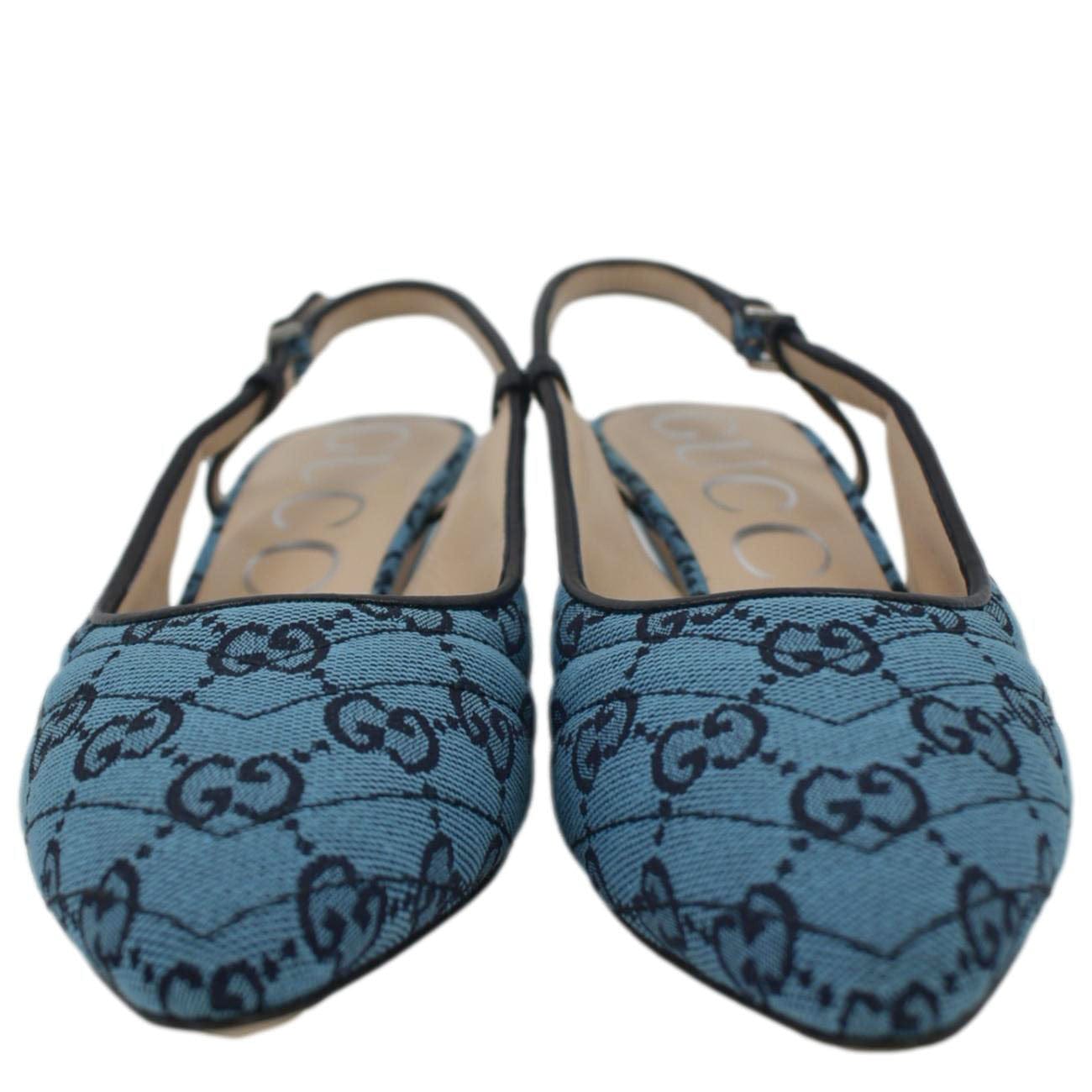 GUCCI Slingback GG Canvas Pumps Blue 663667 Size 38