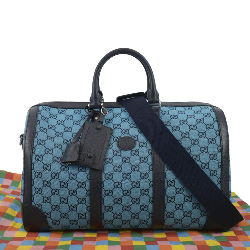 GUCCI Ophidia Duffle GG Supreme Canvas Satchel Bag Blue 648085