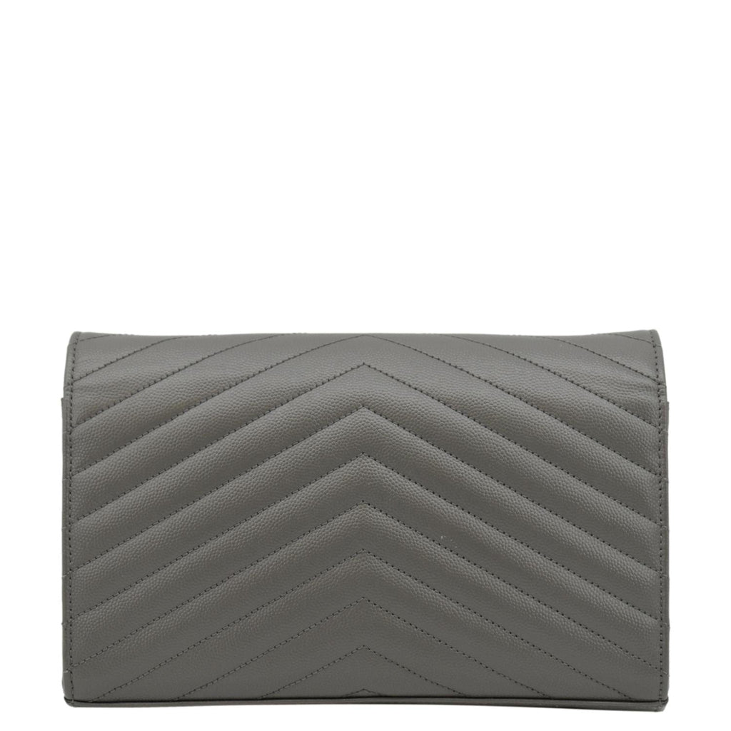 YVES SAINT LAURENT Kate Leather Chain Clutch Crossbody Bag Grey