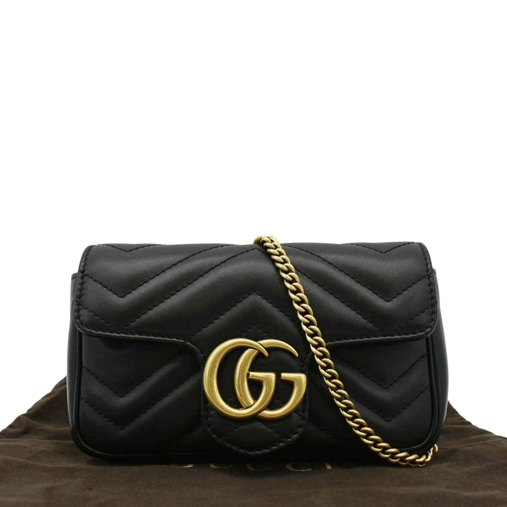 GUCCI GG Marmont Super Mini Matelasse Leather Crossbody Bag Black 476433