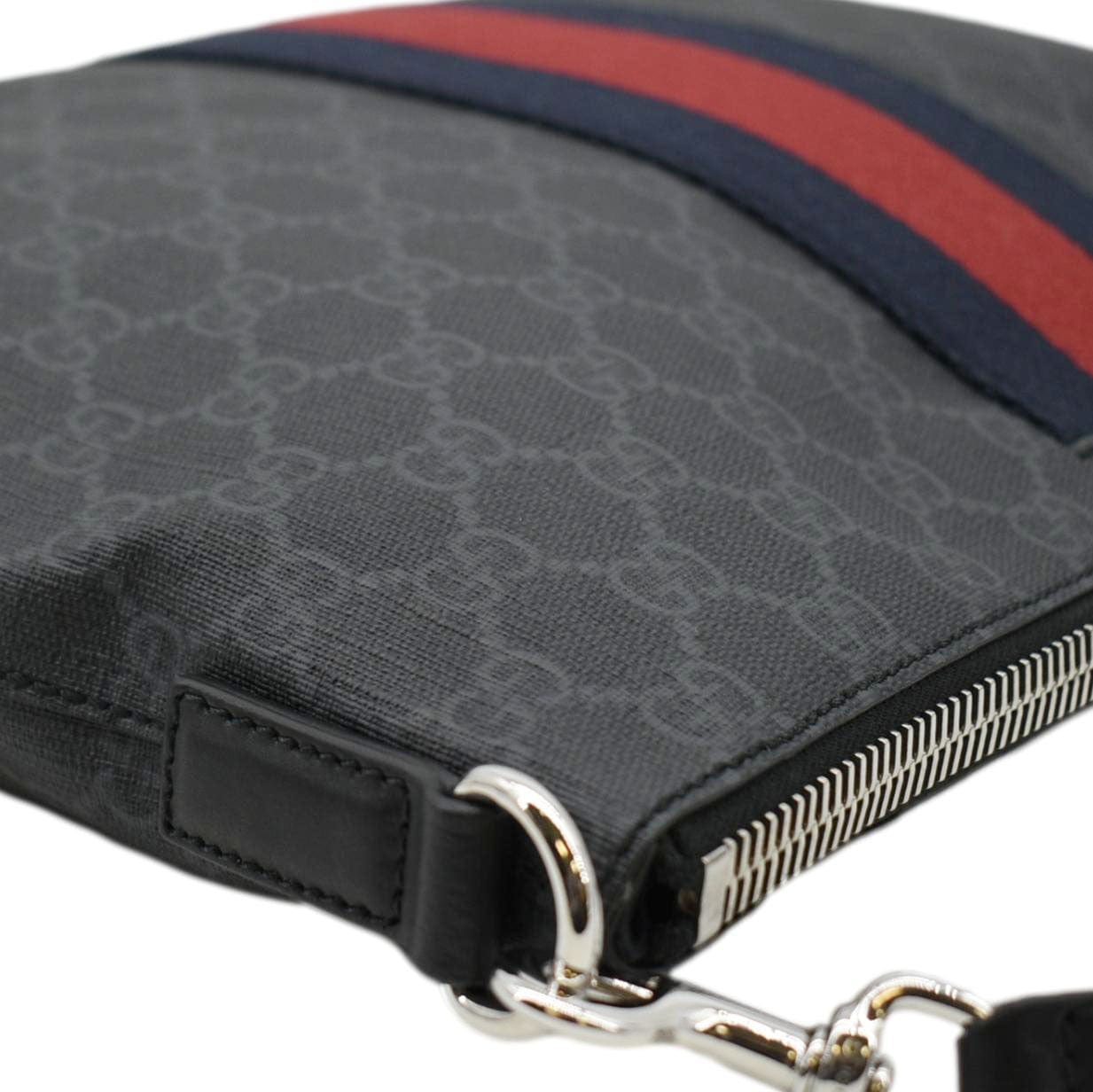 GUCCI East West GG Supreme Web Messenger Bag Black 474139