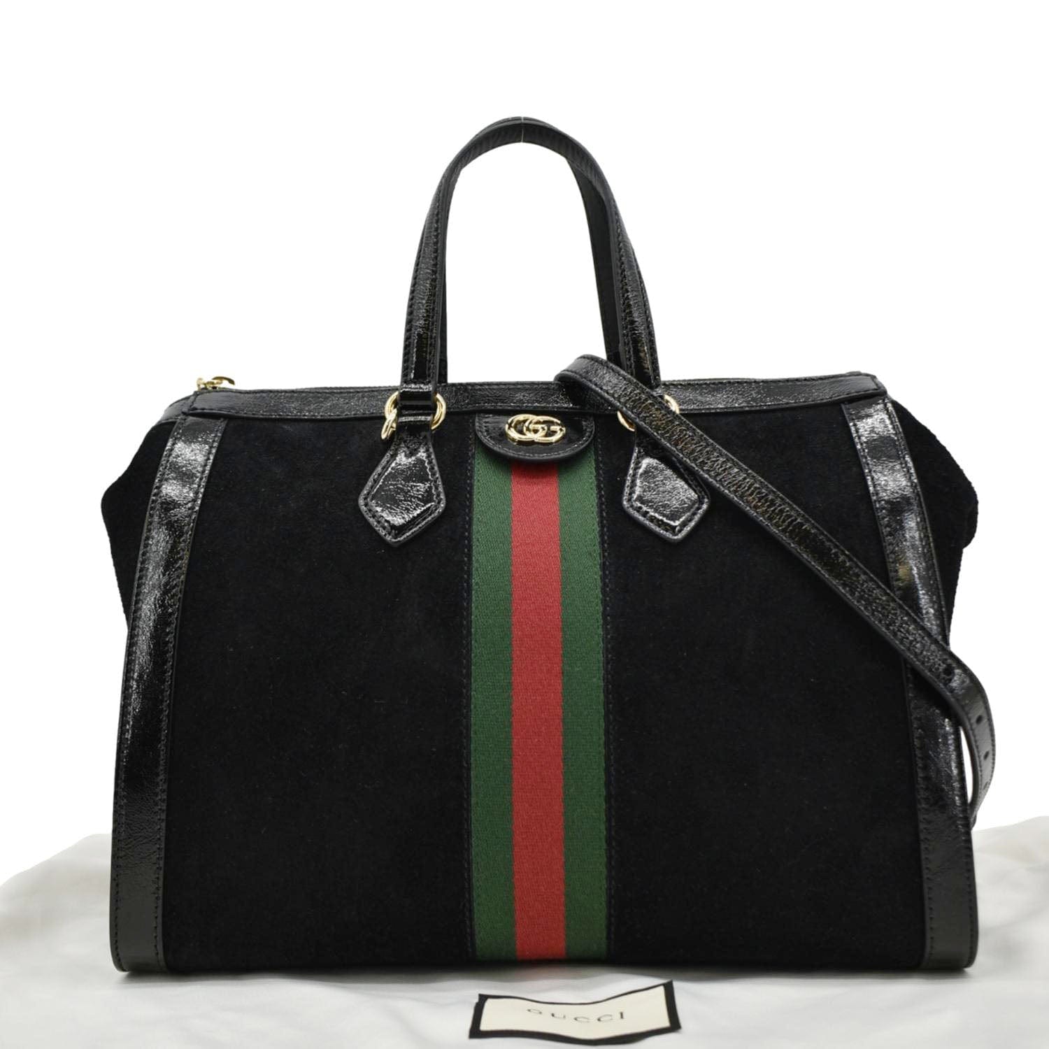 GUCCI Ophidia  Medium Web Suede Tote Bag Black 524537