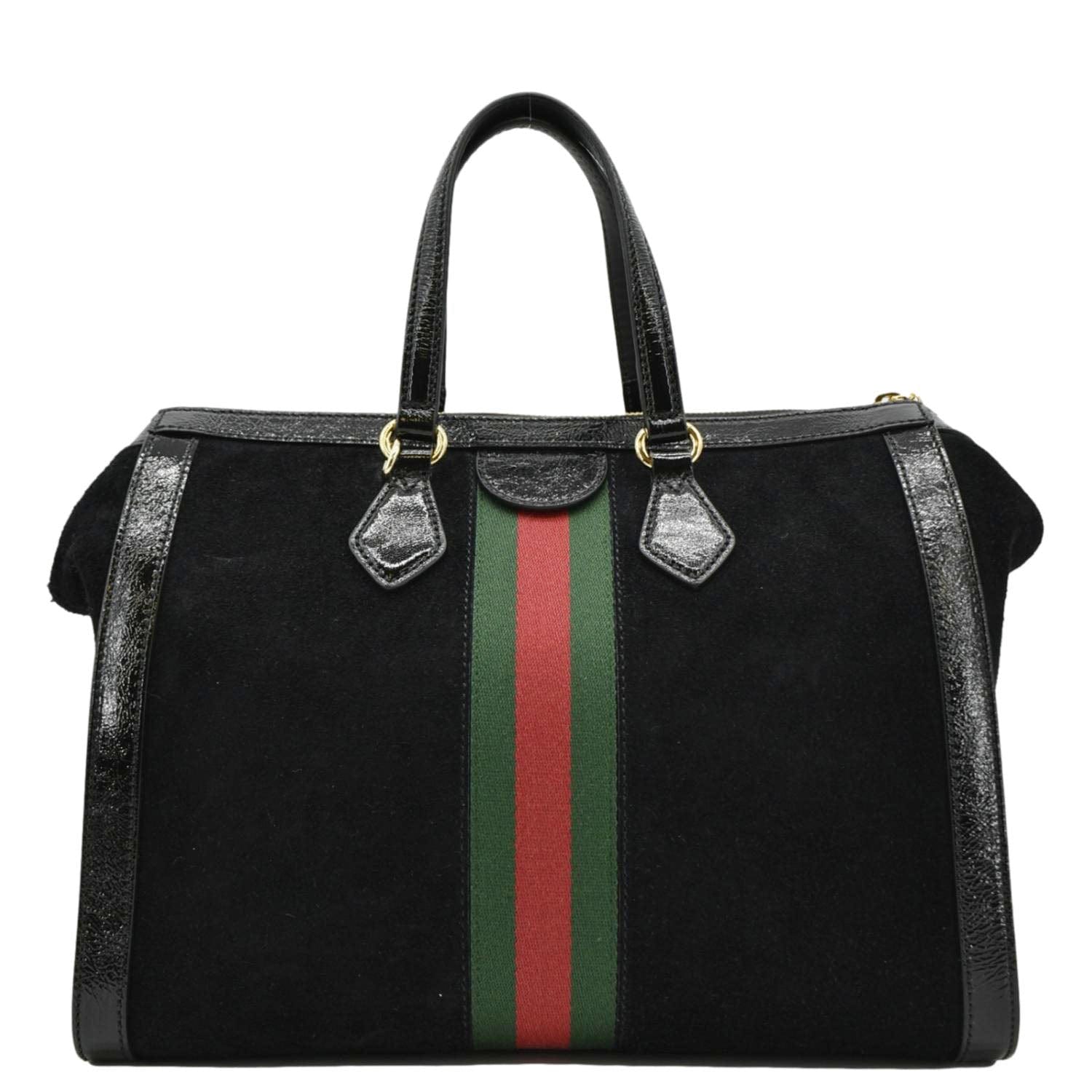 GUCCI Ophidia  Medium Web Suede Tote Bag Black 524537