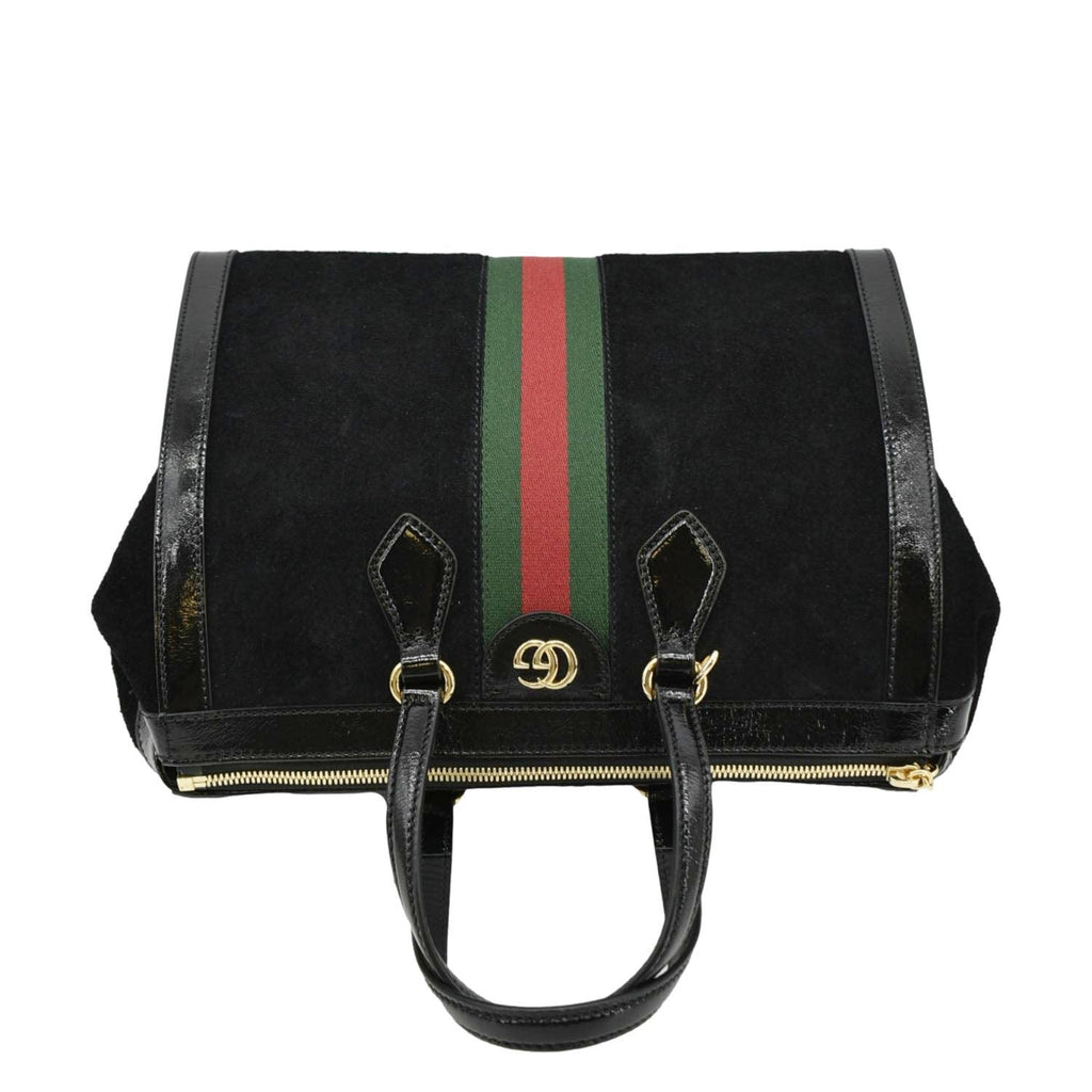 GUCCI Ophidia  Medium Web Suede Tote Bag Black 524537