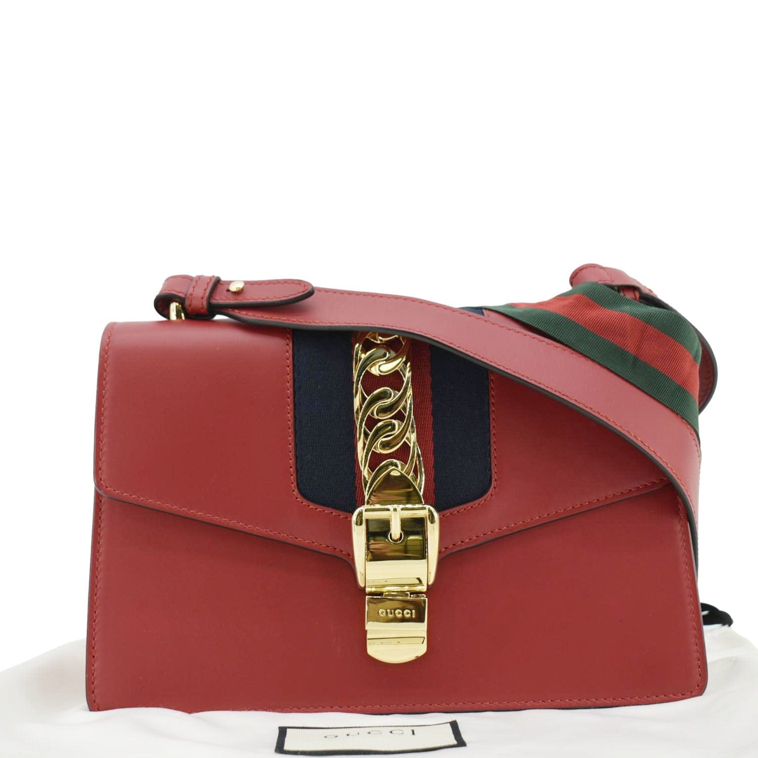 GUCCI Sylvie Small Web Leather Shoulder Bag Red