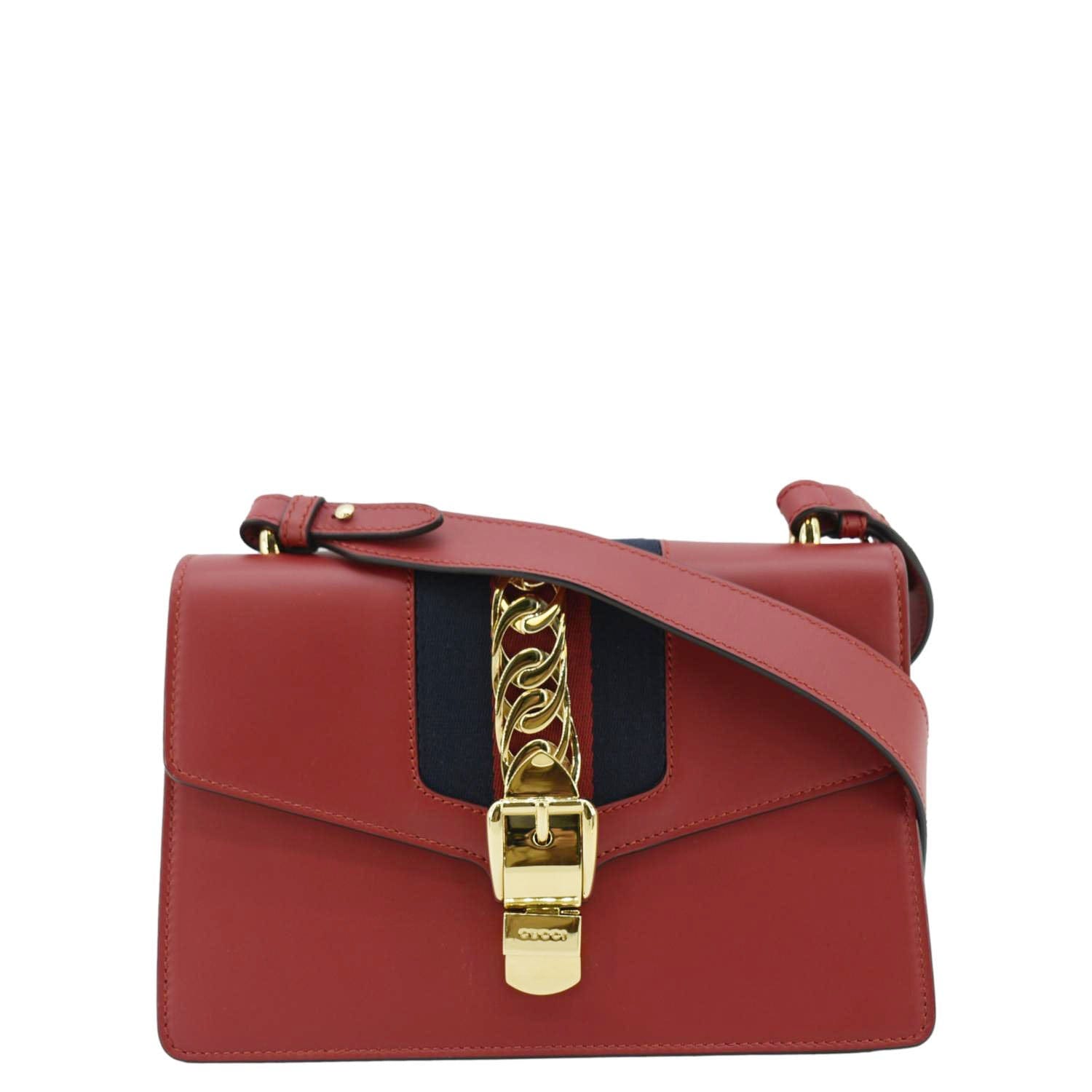GUCCI Sylvie Small Web Leather Shoulder Bag Red