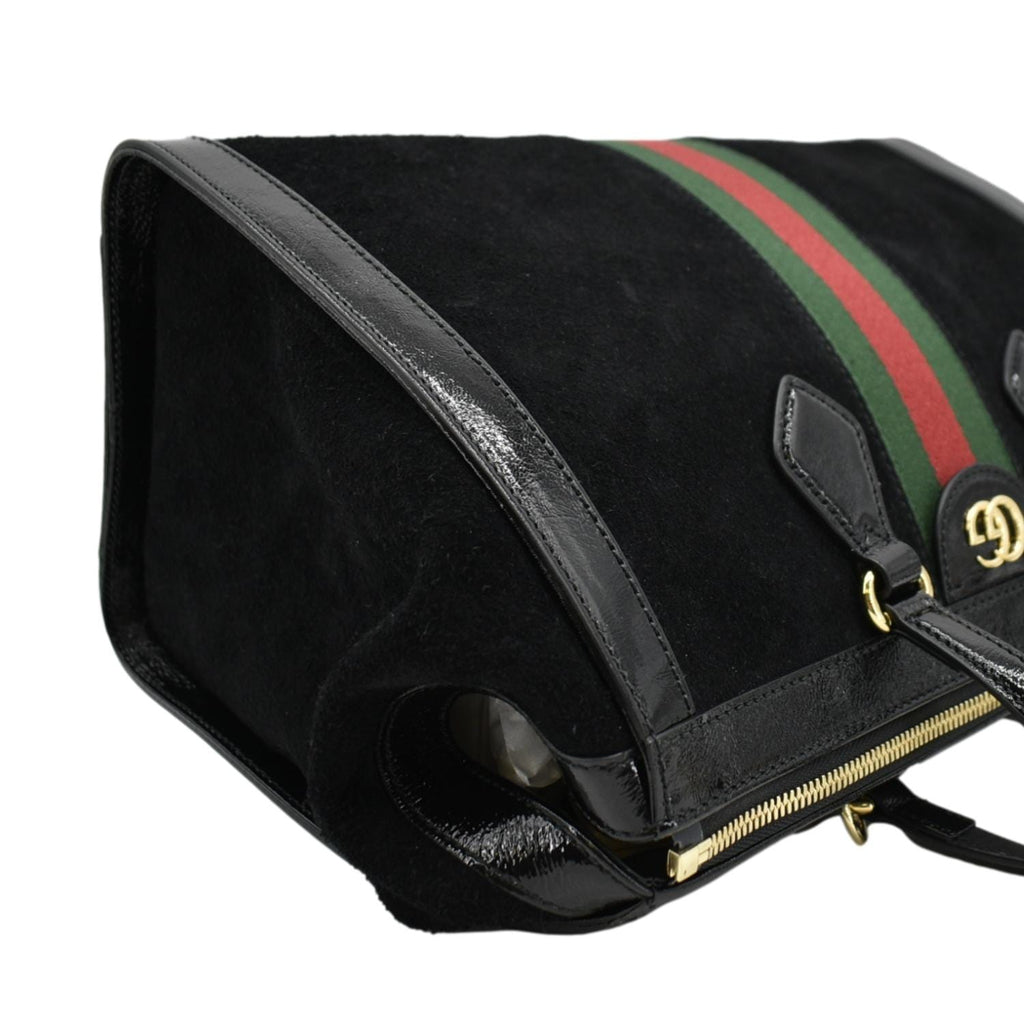 GUCCI Ophidia  Medium Web Suede Tote Bag Black 524537