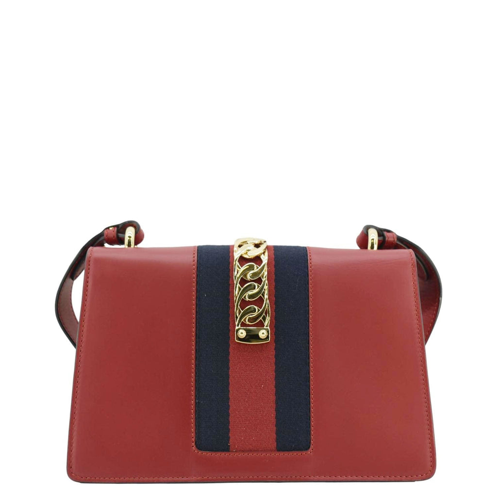 GUCCI Sylvie Small Web Leather Shoulder Bag Red