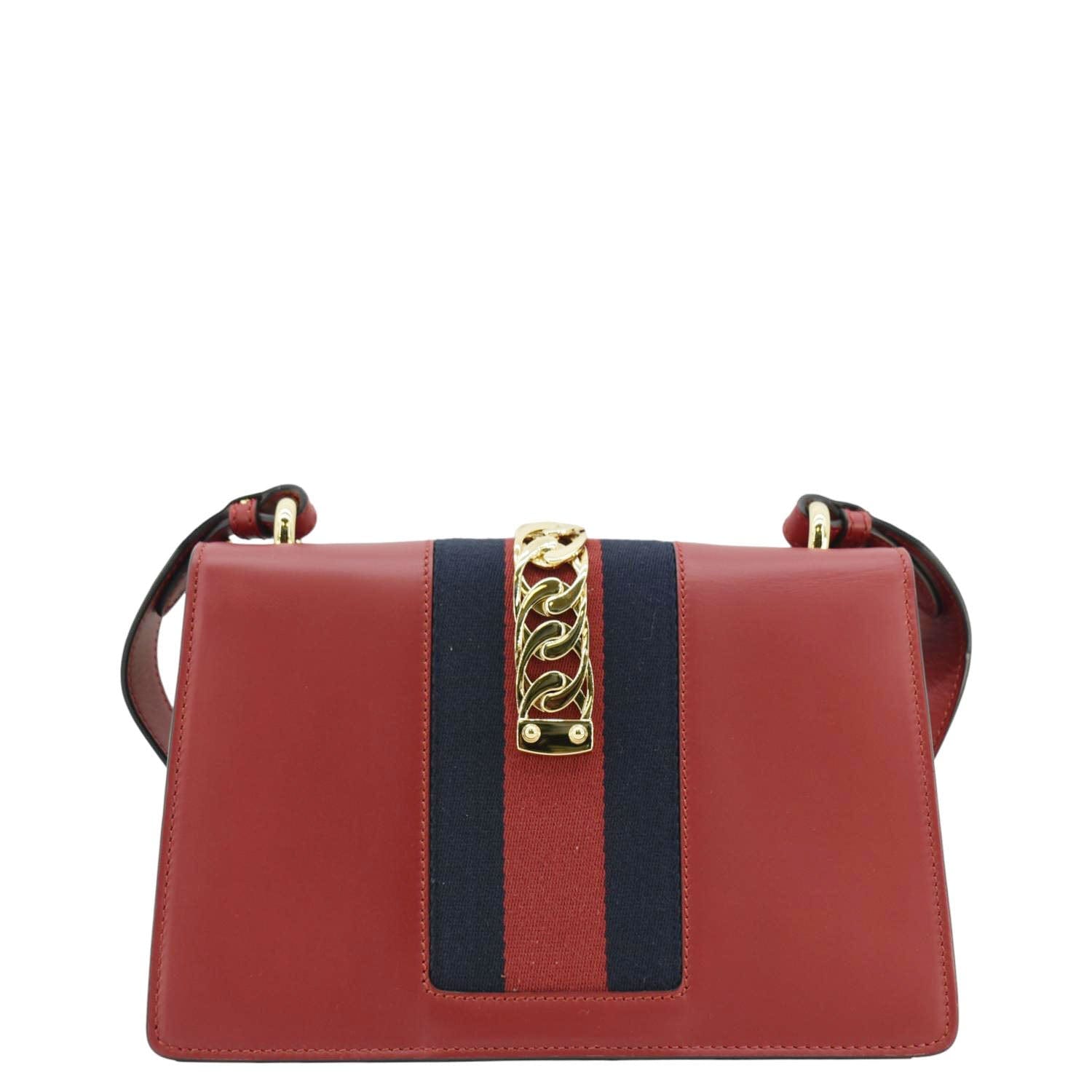 GUCCI Sylvie Small Web Leather Shoulder Bag Red