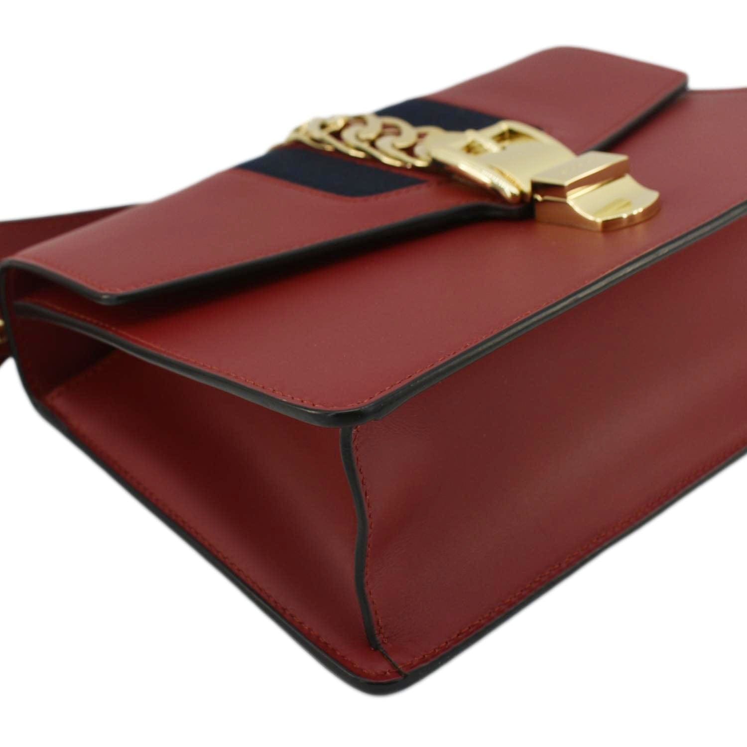 GUCCI Sylvie Small Web Leather Shoulder Bag Red