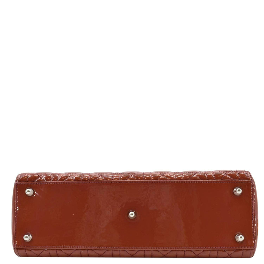 CHRISTIAN DIOR Lady Dior Large Quilted Patent Leather Shoulder Bag Reddish Orange