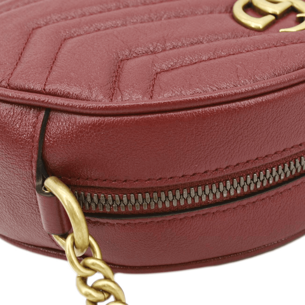 GUCCI GG Marmont Mini Round Leather Crossbody Bag Red 550154